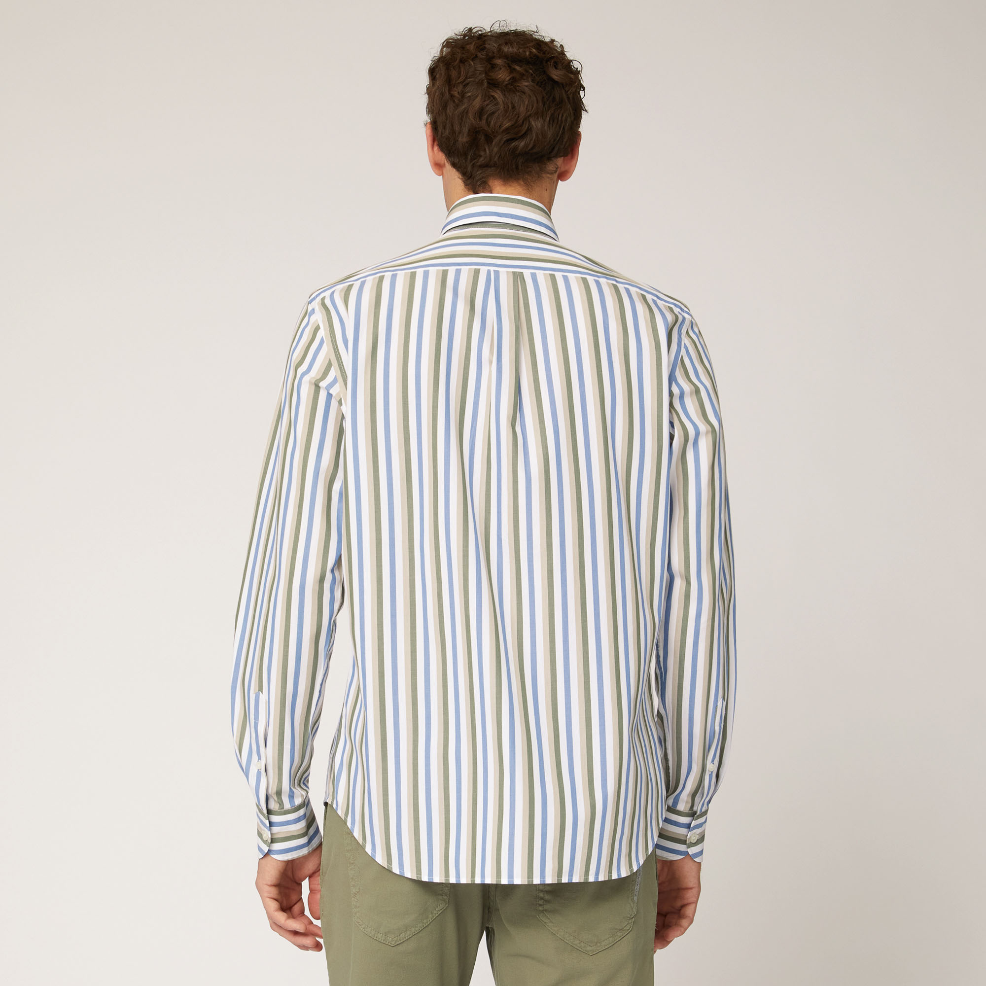 Cotton Shirt with Vertical Stripes, Green, large image number 1