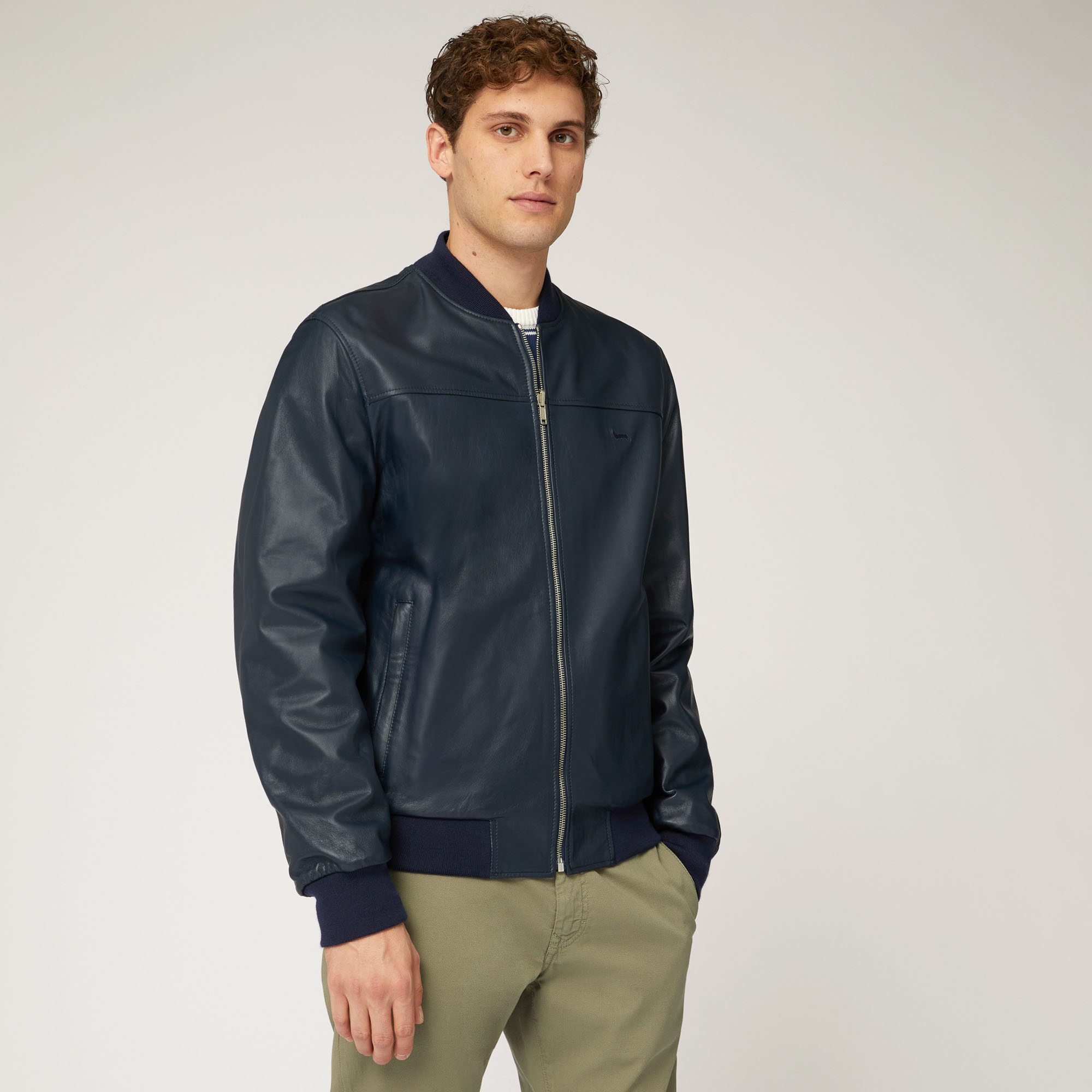 Nappa Leather Reversible Bomber Jacket, Blue, large image number 0