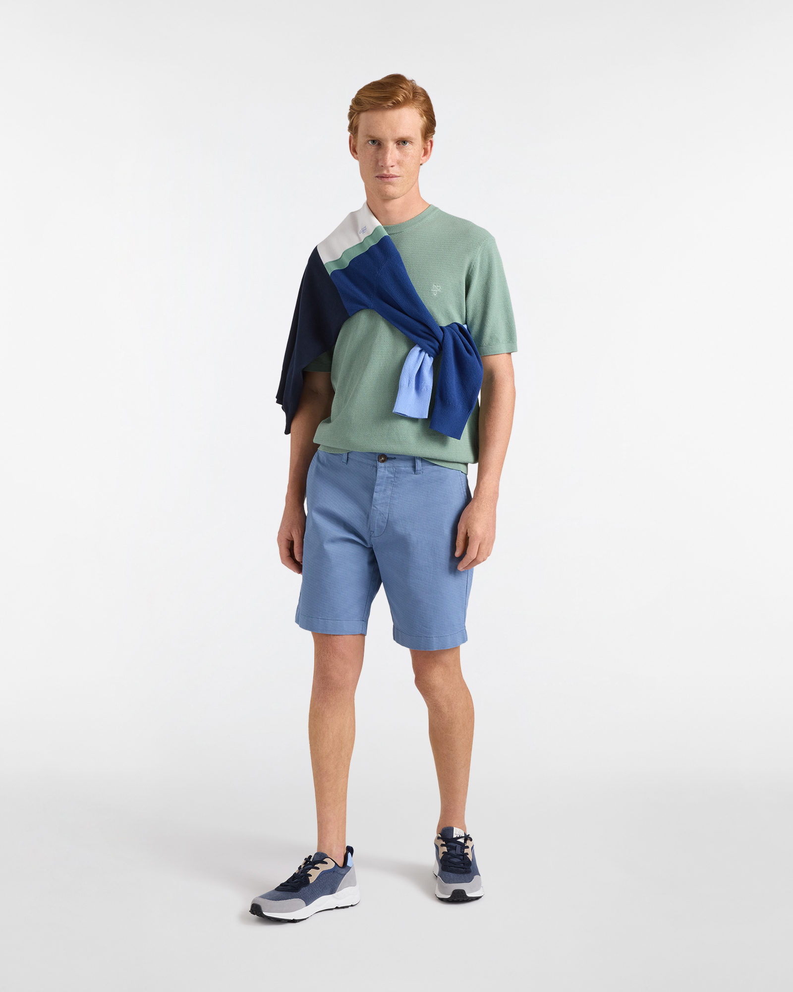 Bermuda Chino Uomo Micro Stampa, Blu chiaro, large image number 3