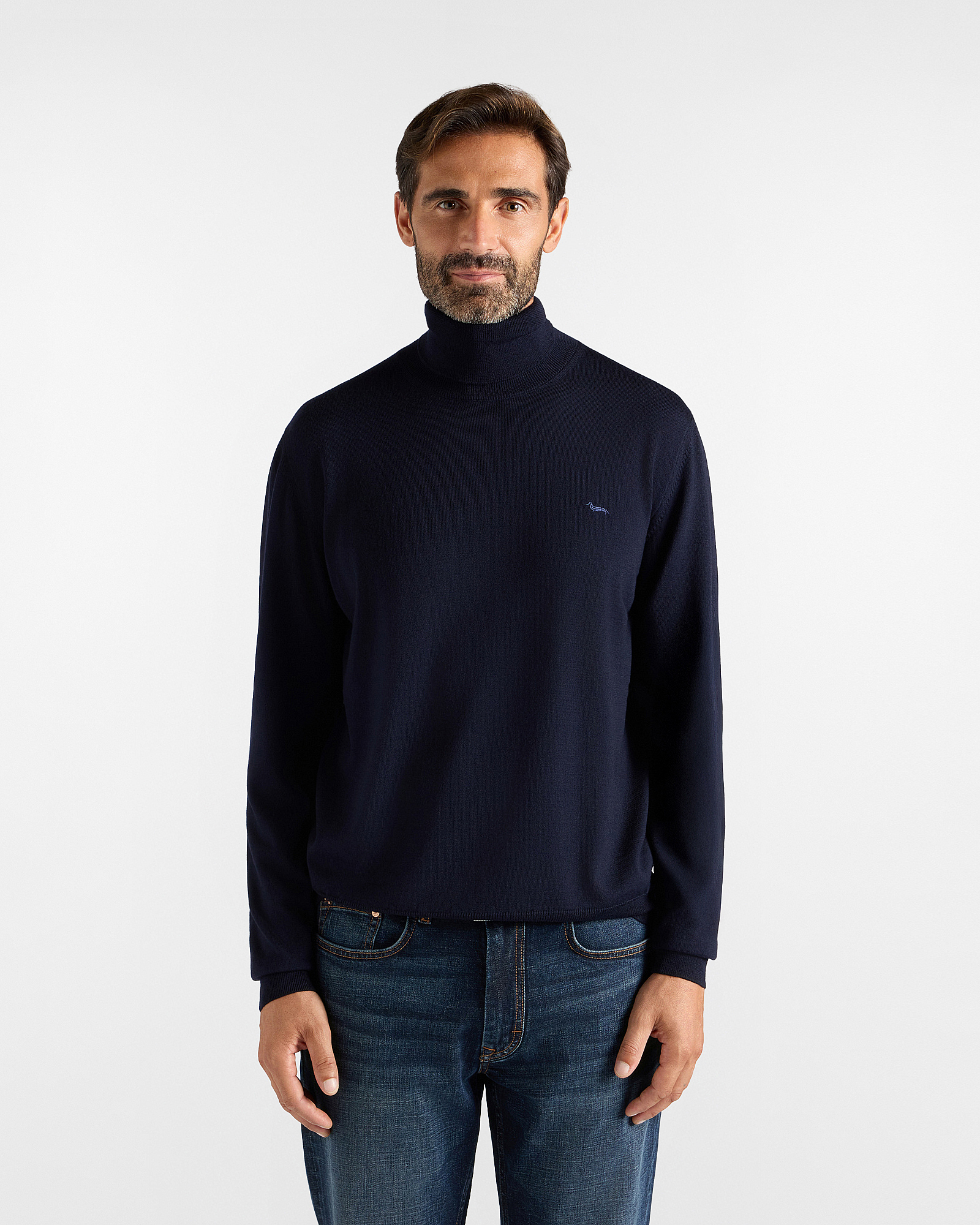 Men's Made in Italy turtleneck sweater in blue 100% pure wool with regular fit