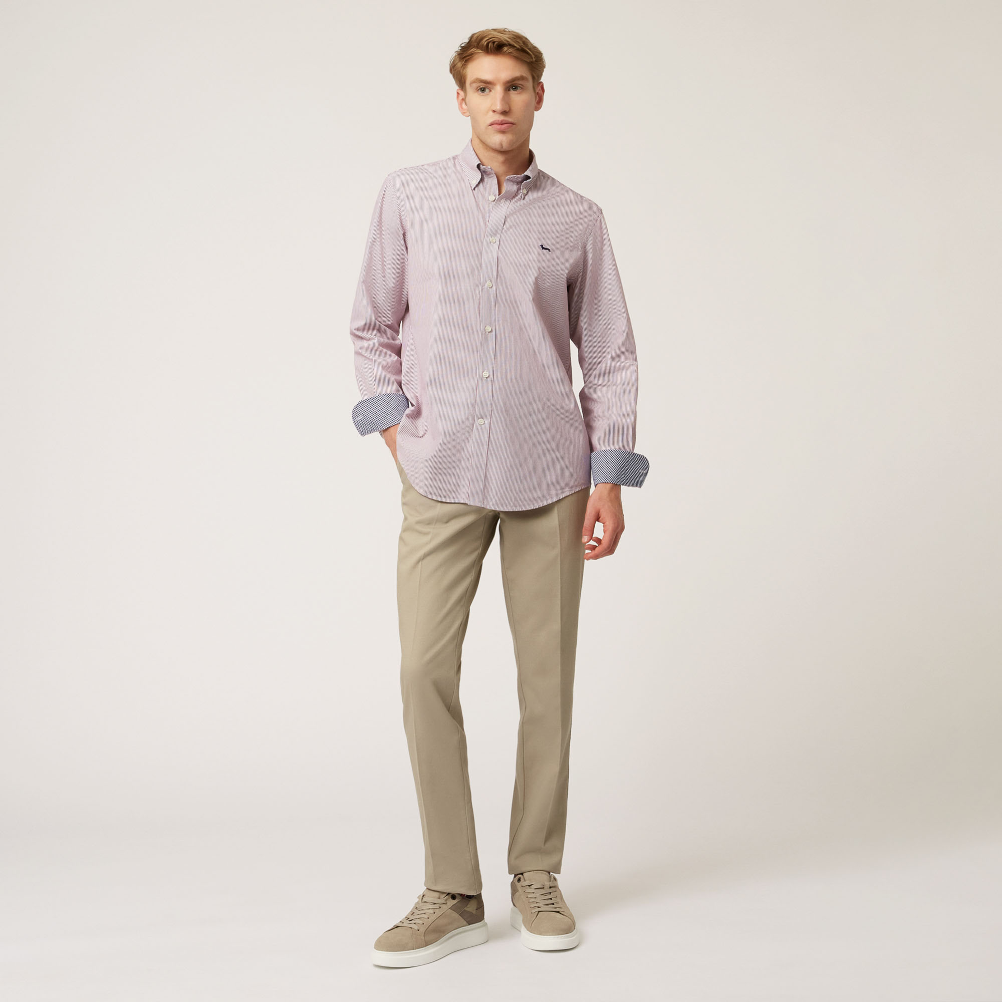 Organic Microstriped Cotton Shirt With Contrasting Inner Detail, Red, large image number 3