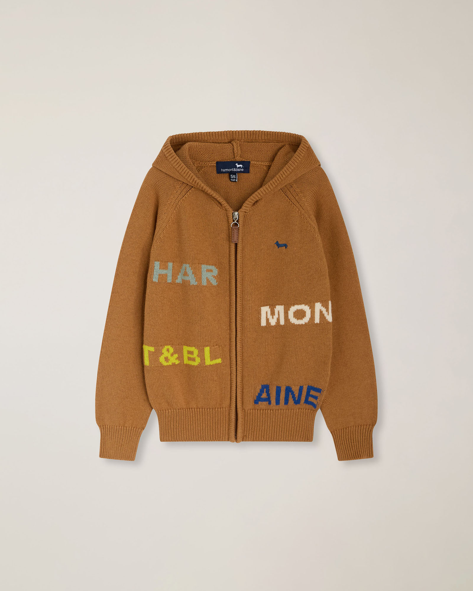 Full‑zip hoodie with intarsia knit