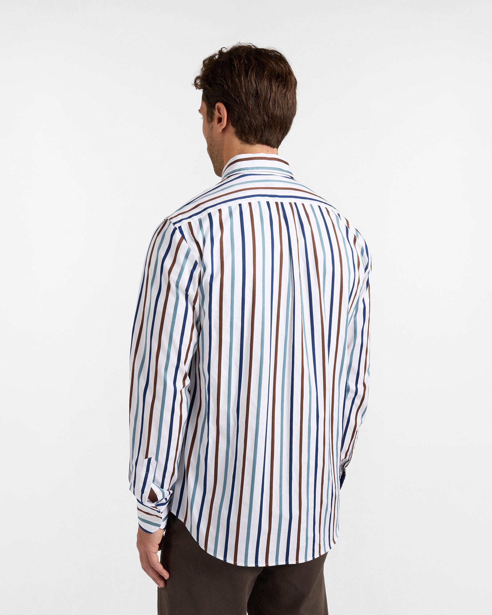 Men's regular-fit yarn-dyed poplin shirt with satin stripe, DARK BROWN, large