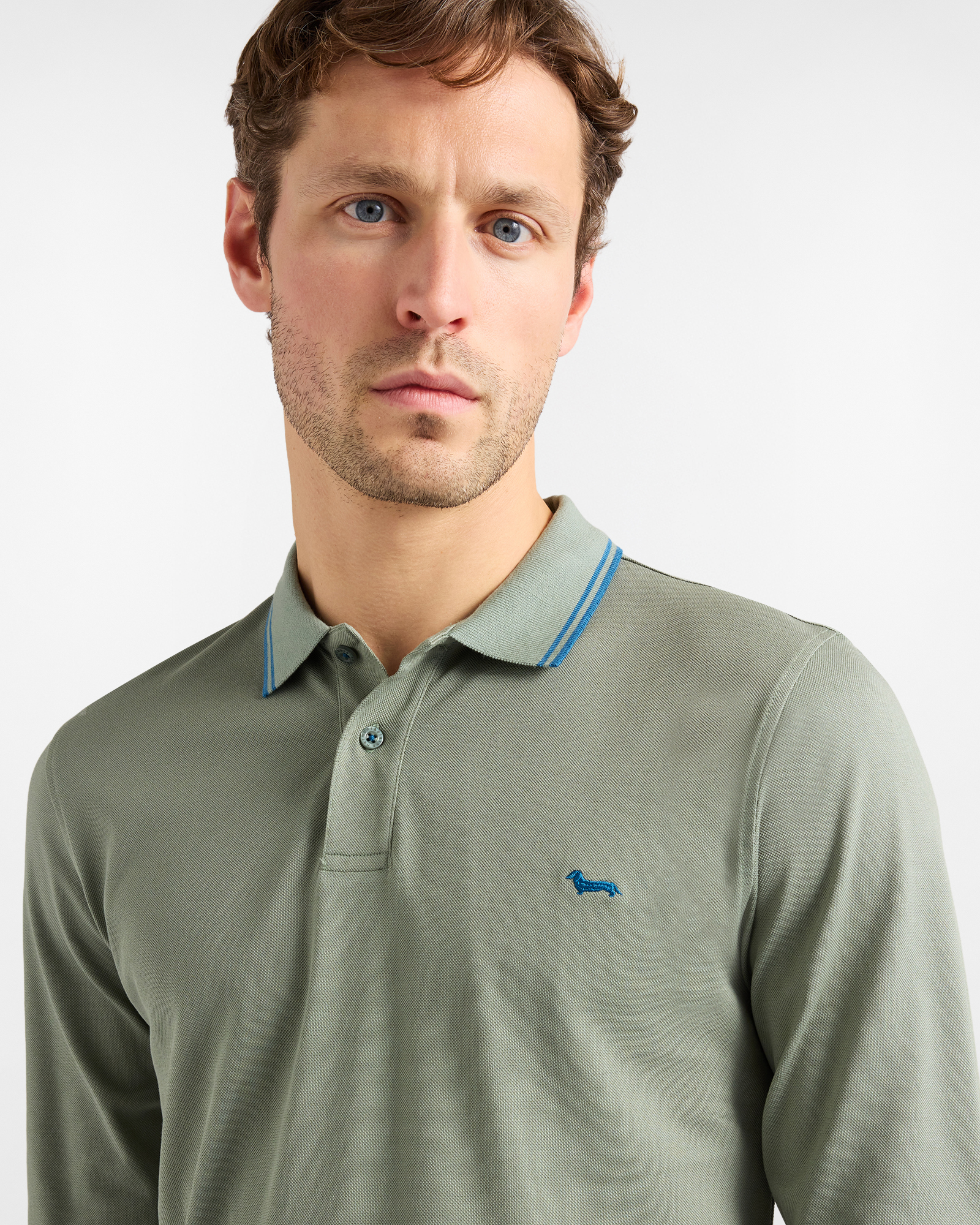 Men's polo shirt with contrasting stripes, Green, large image number 2