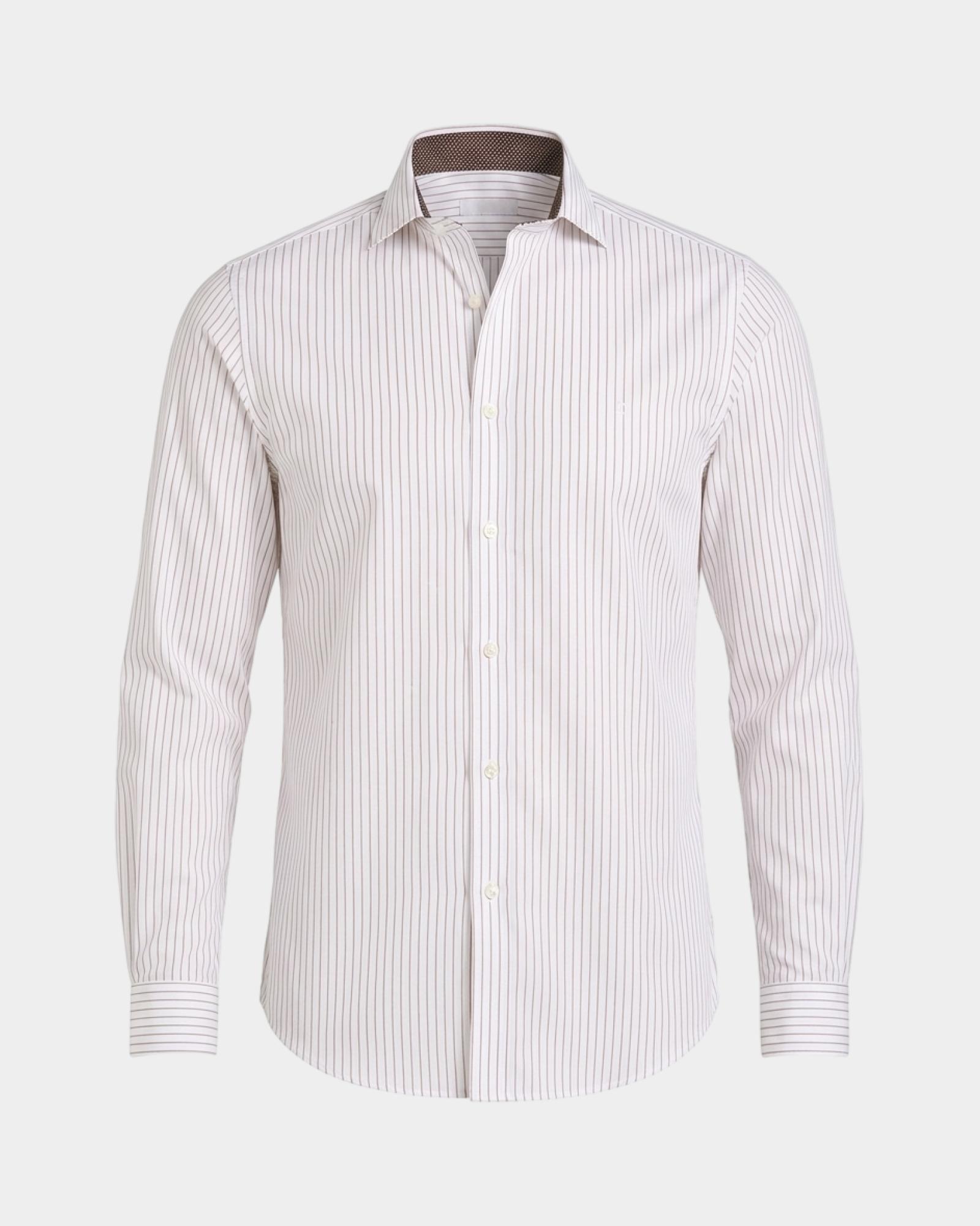 Camicia HBJ Uomo a righe Narrow Fit in cotone stretch, BEIGE, large