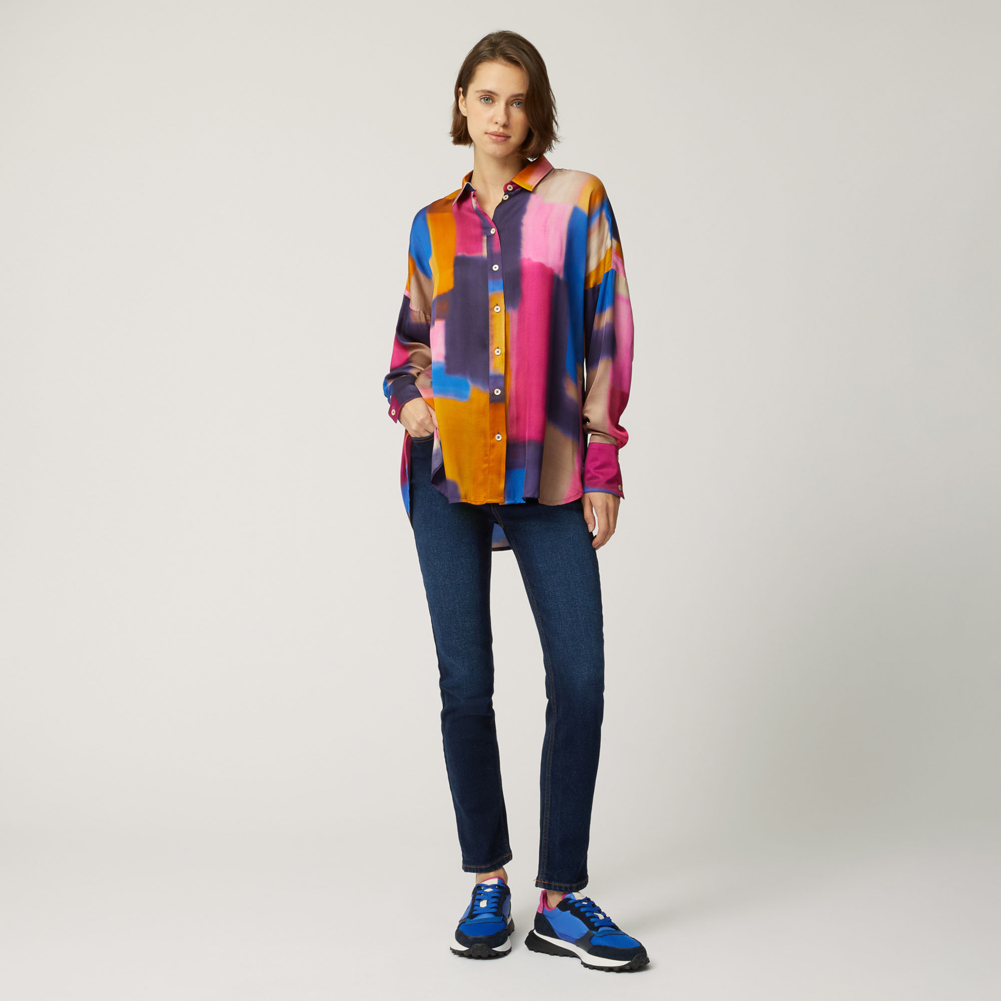 Art Academy Boxy Shirt With Brushstroke Print, Fuchsia, large image number 3