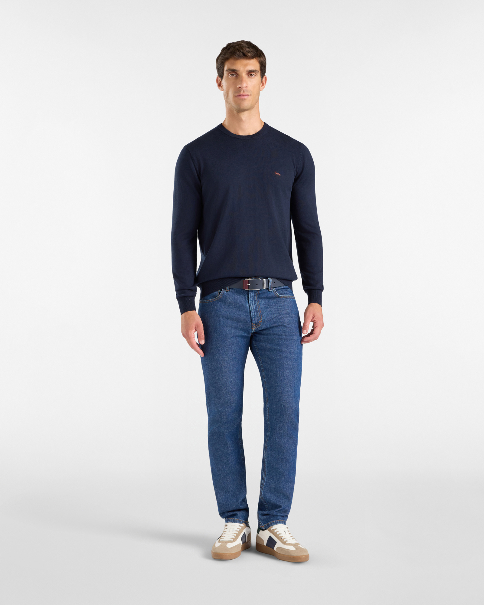 Men's regular fit sweater in a  wool and cotton blend, NAVY BLUE, large image number 3