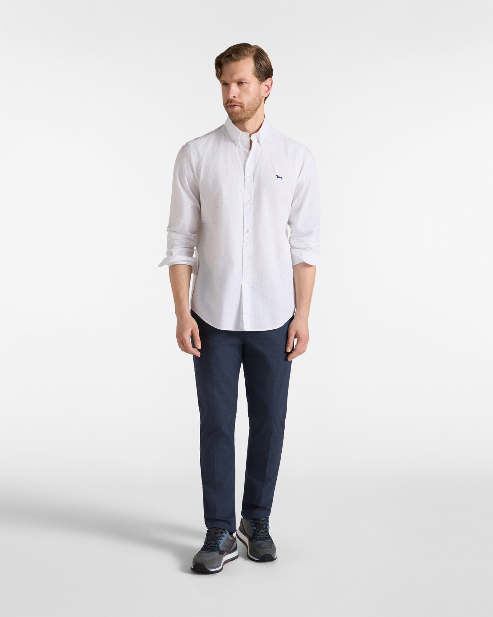 Camisa de hombre en popel&iacute;n fil coup&eacute; de corte regular, BLANCO, large
