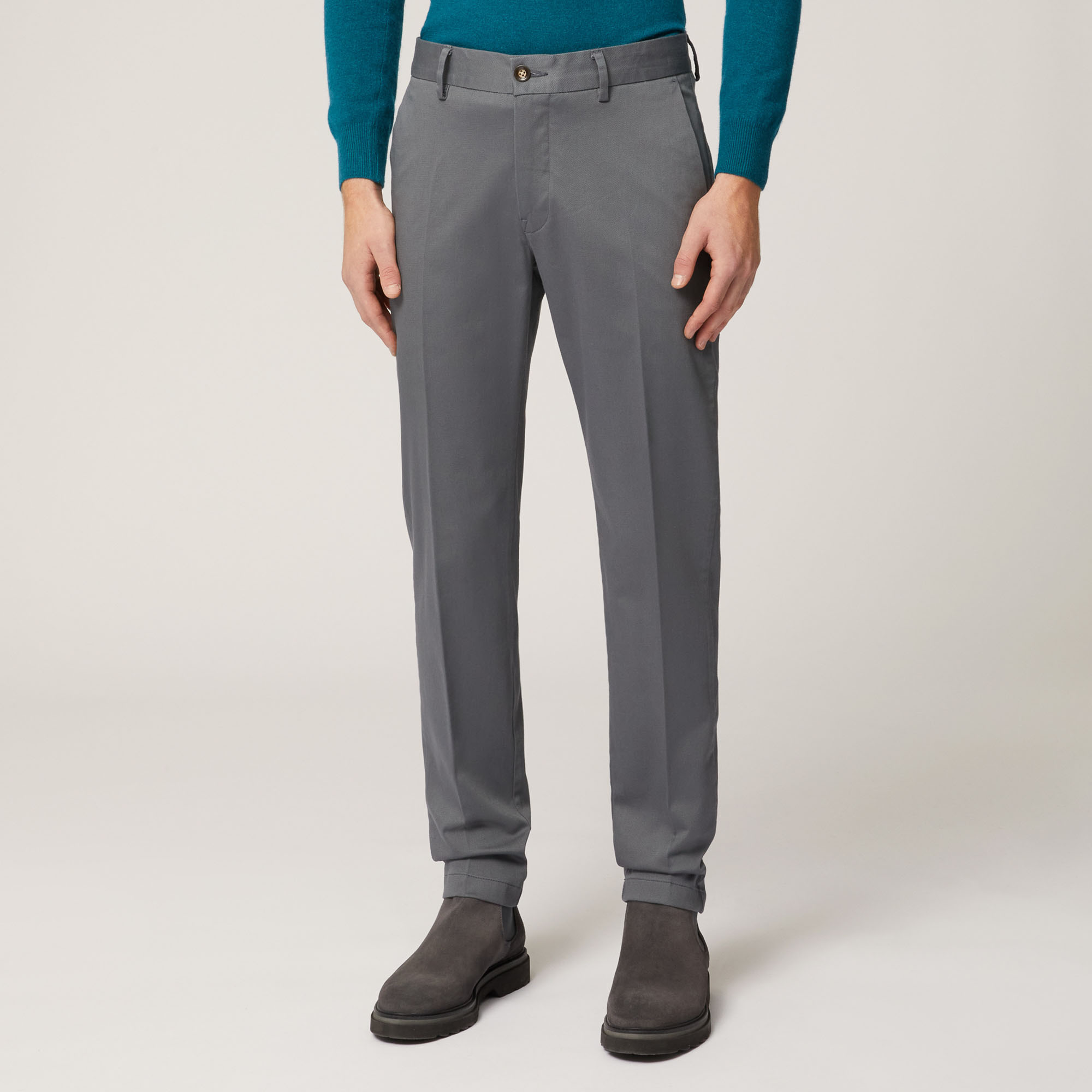 Pantalone Chino Narrow In Cotone Armaturato, Grigio, large image number 0
