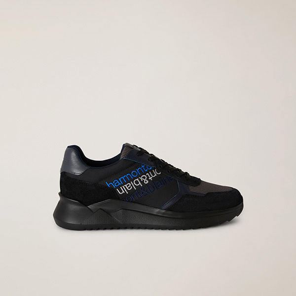 Sneaker In Pelle Granulata E Pelle Scamosciata, Blu, large
