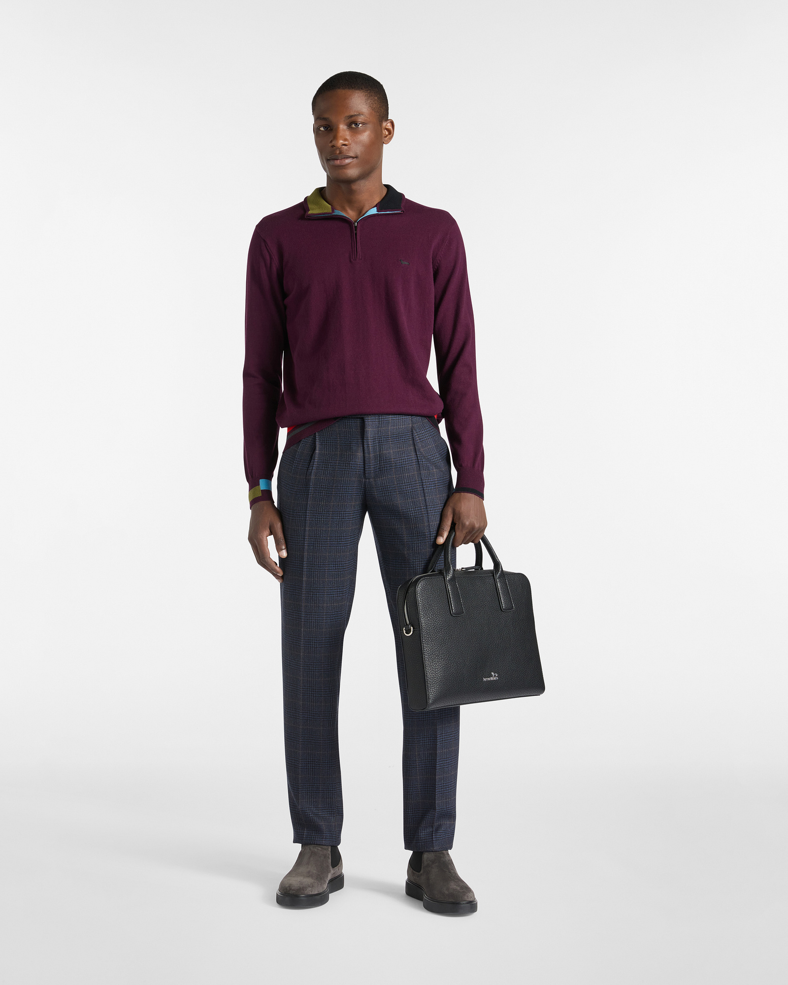 Wool Chino Pants with Double Pleats, Navy Blue, large image number 3