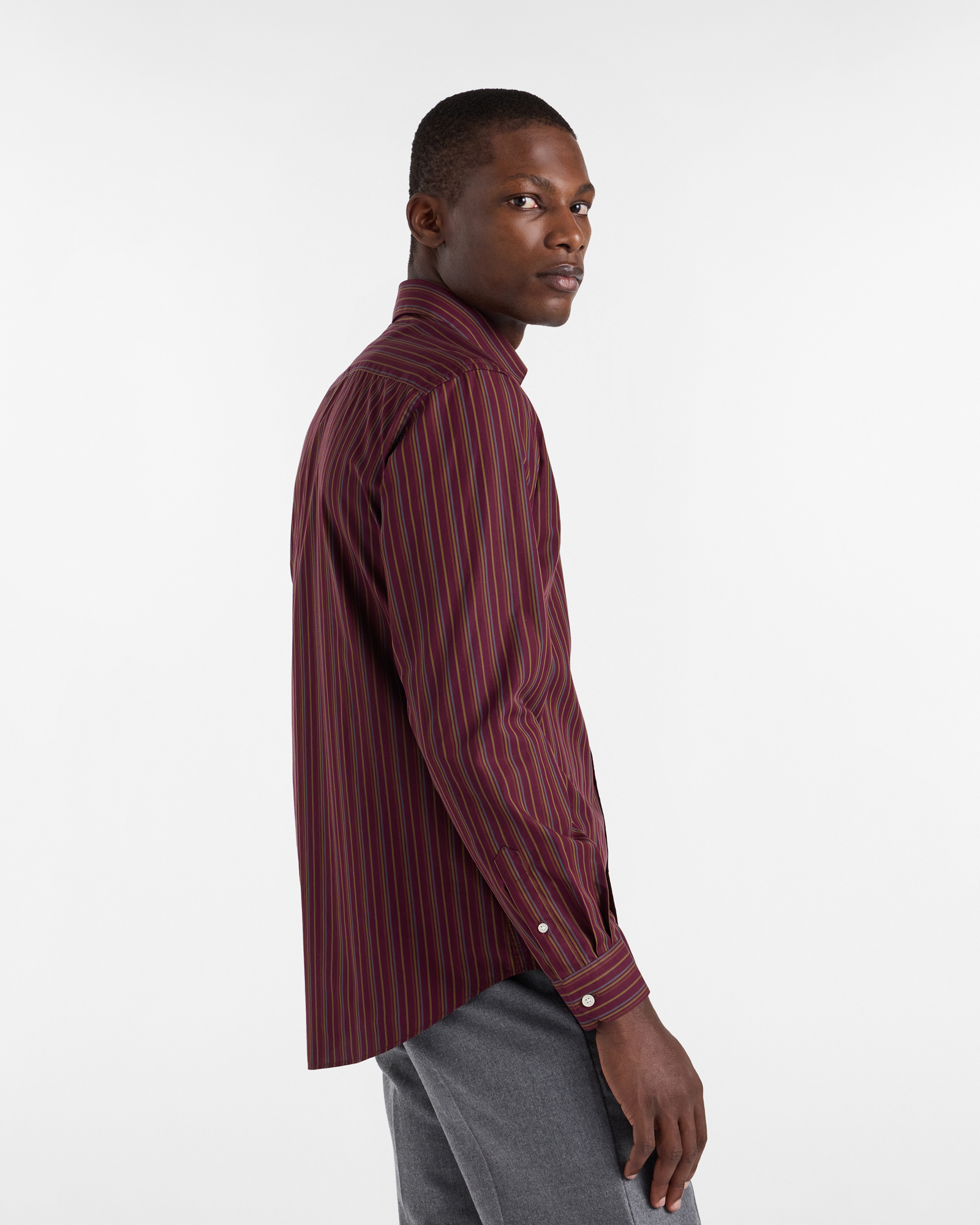 Striped Cotton Shirt, Dark Red, large image number 1