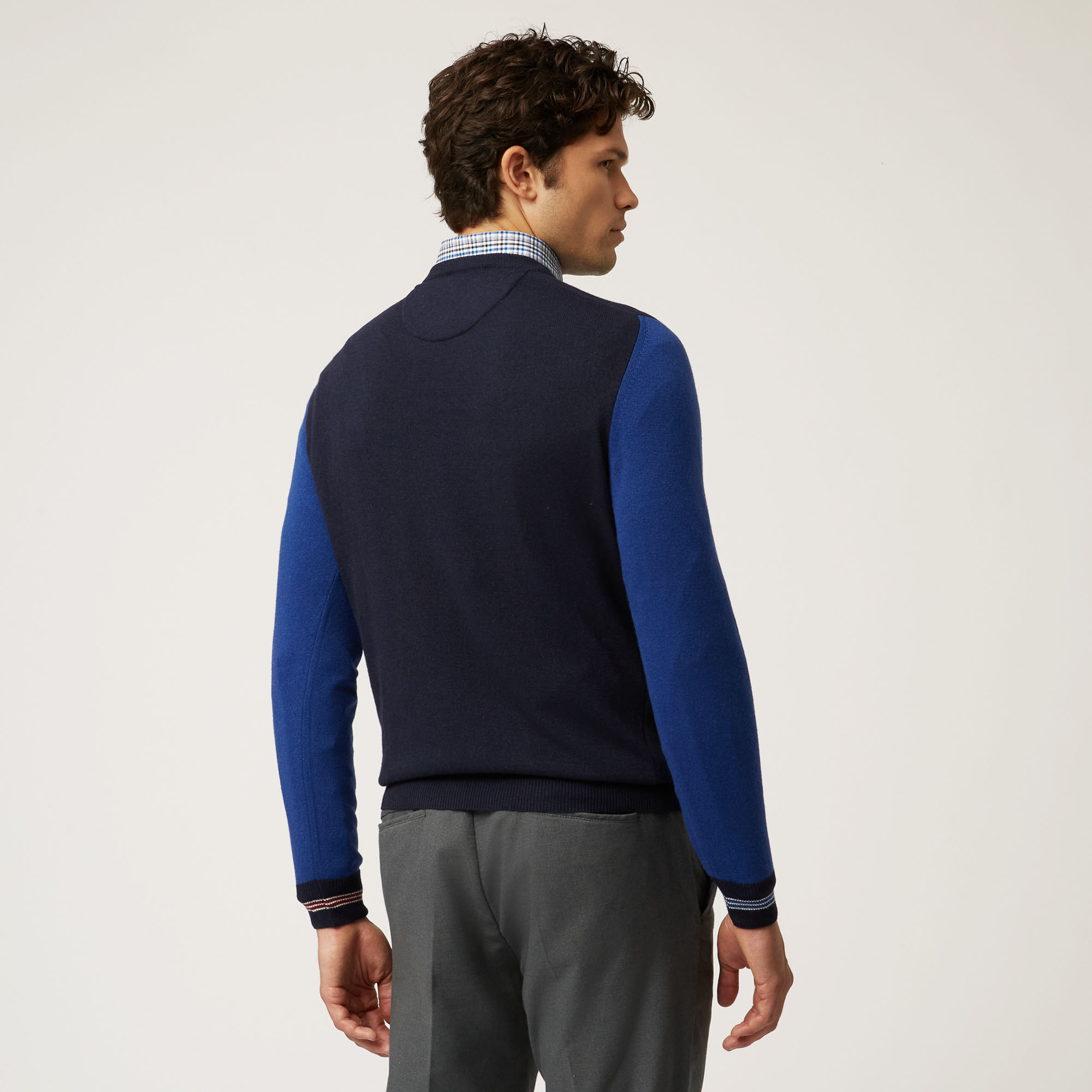Pullover Girocollo Con Lunotto Camiceria, Blu Chiaro, large image number 1