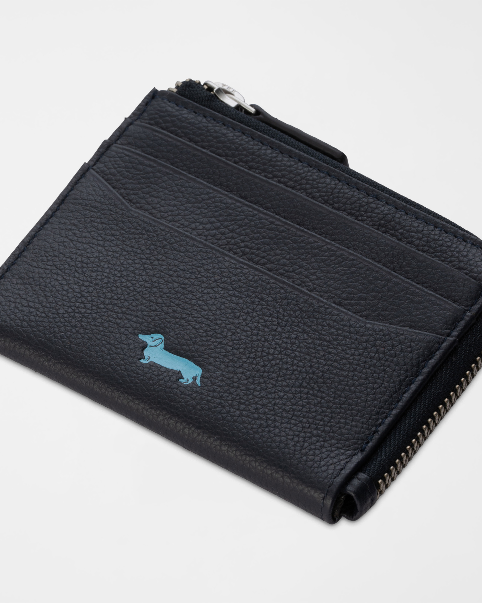 Men&rsquo;s Card Holder with Zip Pocket in Genuine Leather, NAVY BLUE, large