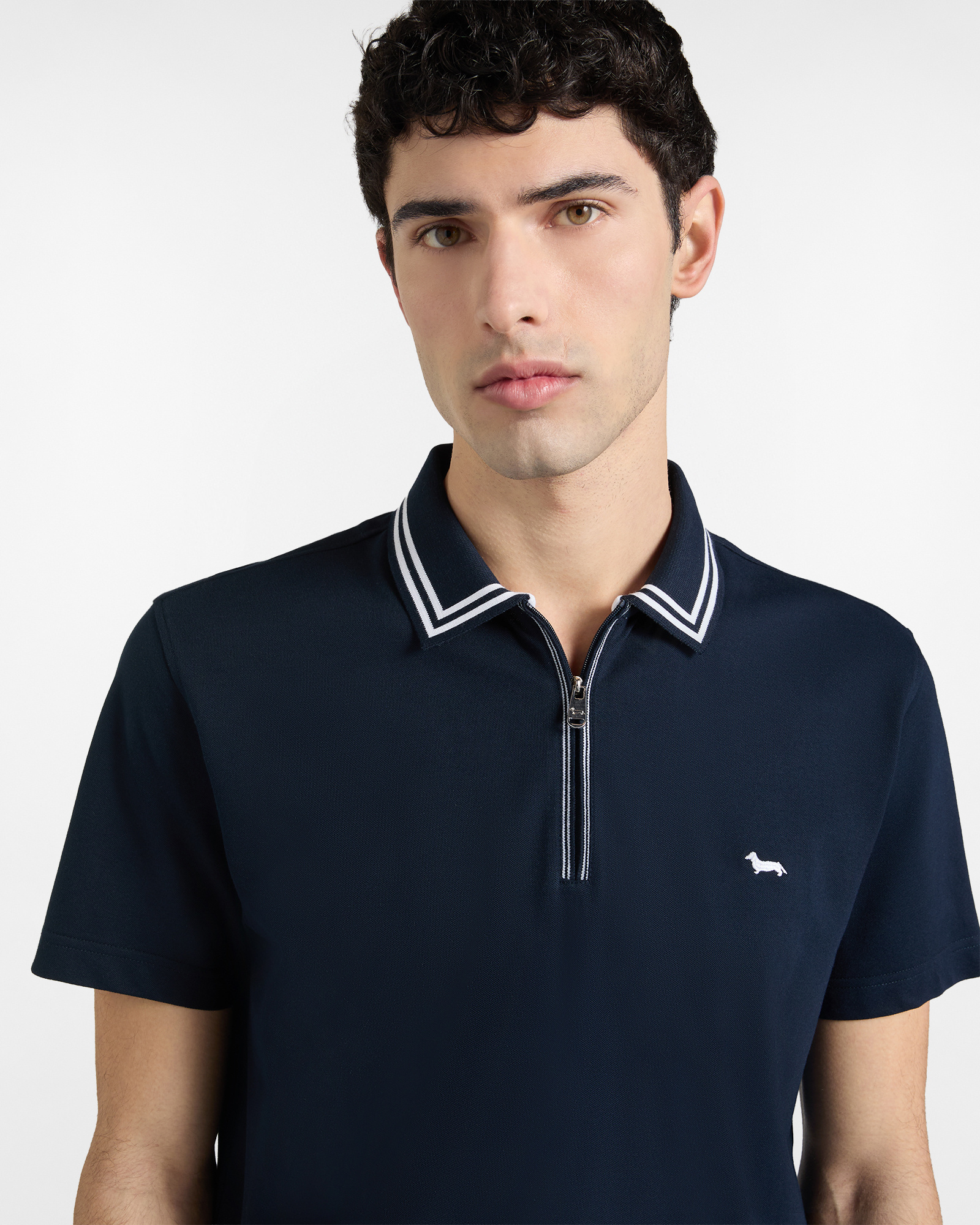 Polo Uomo con Zip in Piqu&eacute; Stretch, Blu, large image number 2