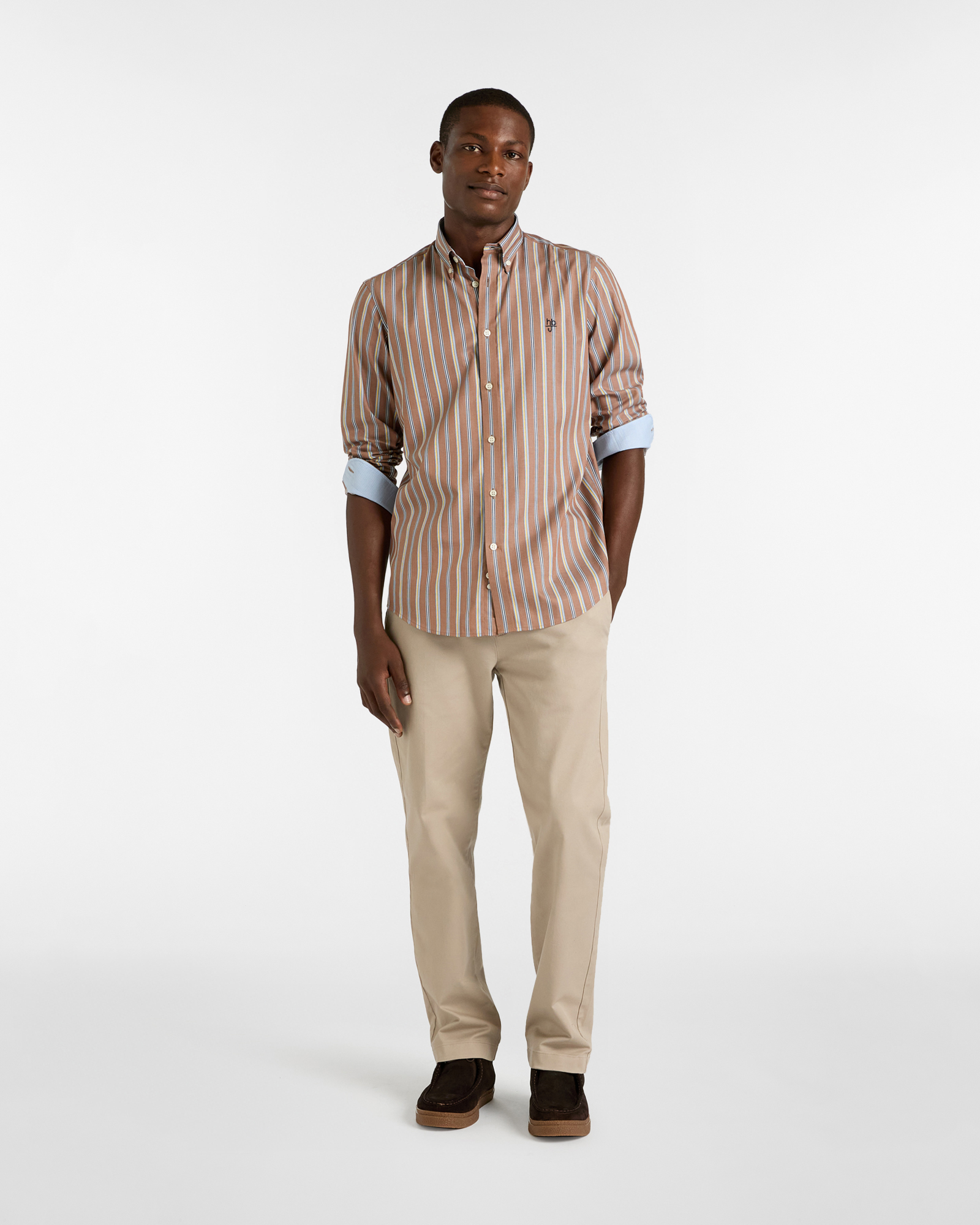 Camicia a Righe Multicolor in Cotone con Logo Ricamato, Marrone, large image number 3