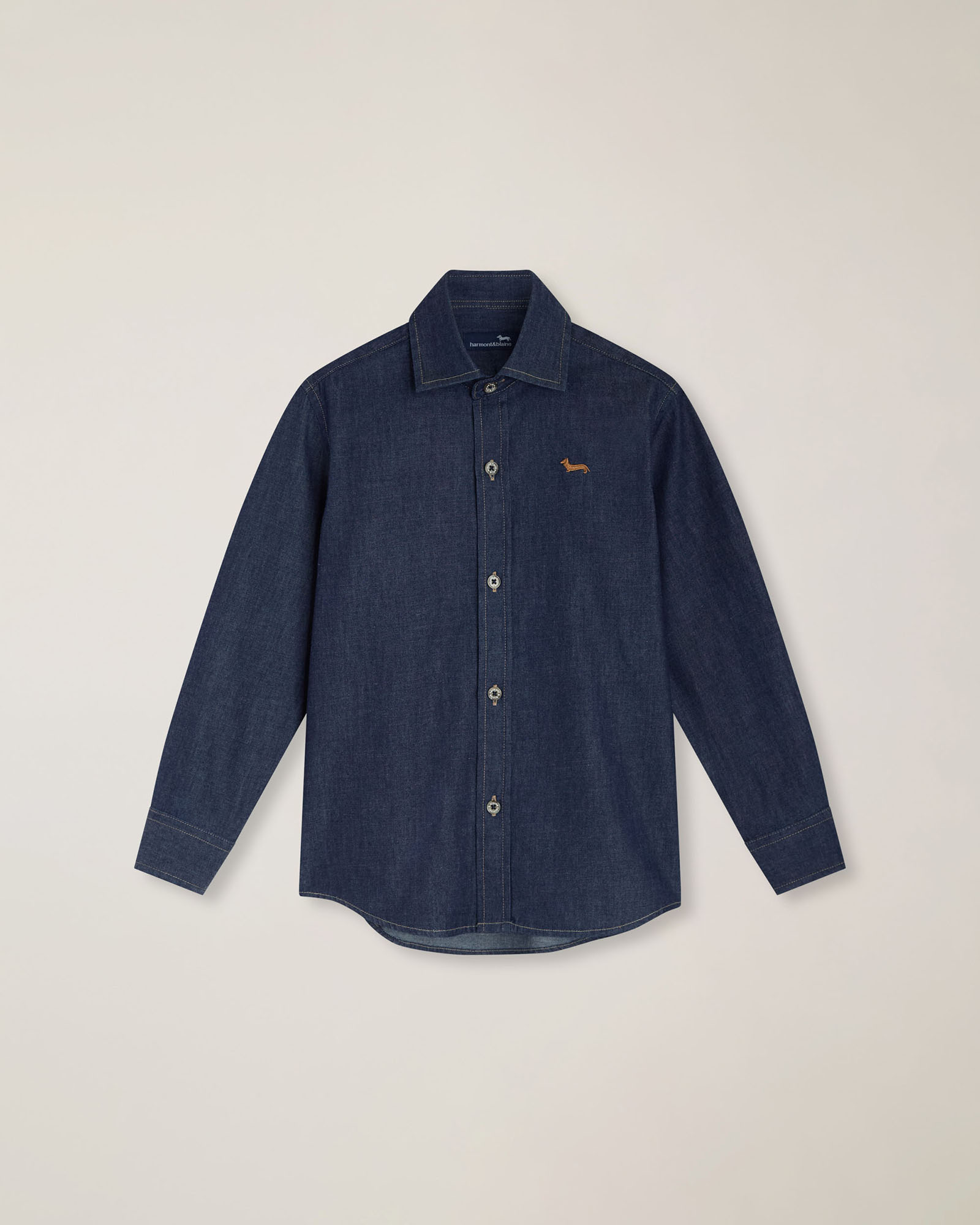 Denim shirt with embroidered dachshund