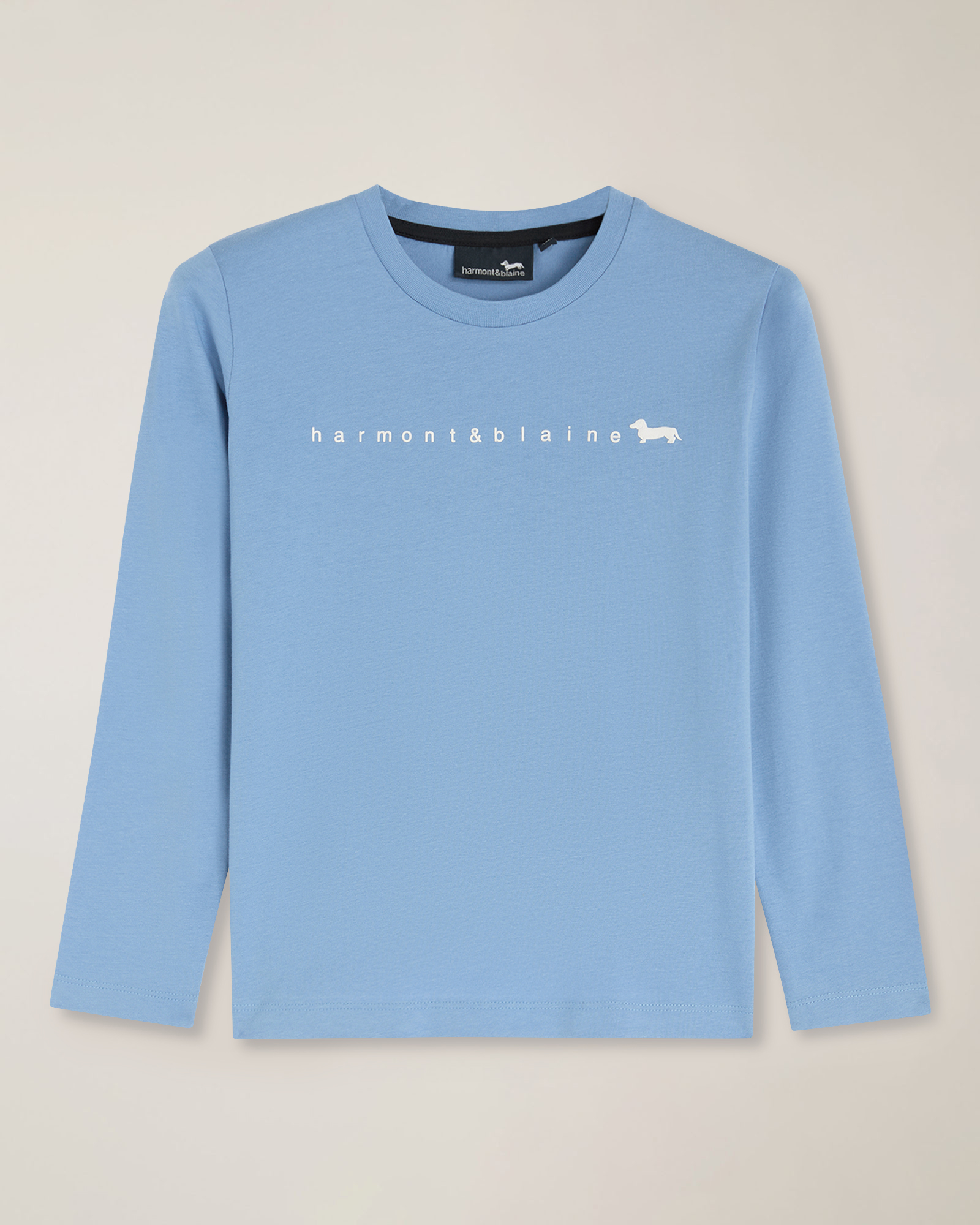  Camiseta de manga larga de punto con logotipo, Beige, large