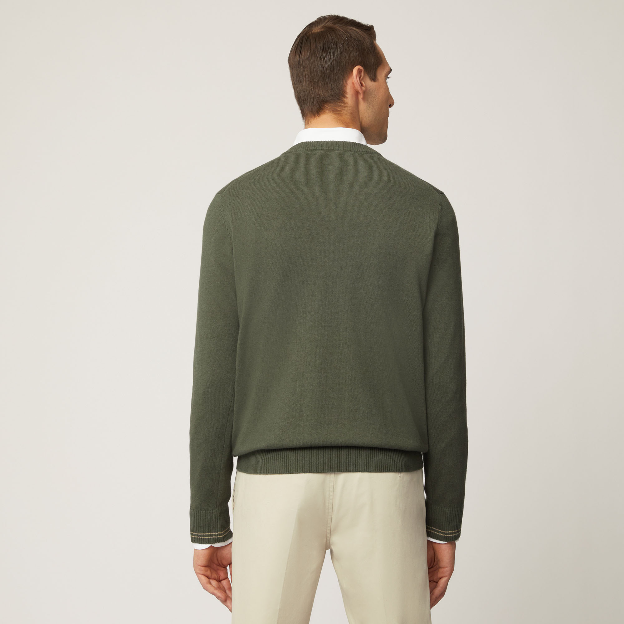 Pullover Con Scollo A V E Dettagli A Contrasto, Verde Petrolio, large image number 1