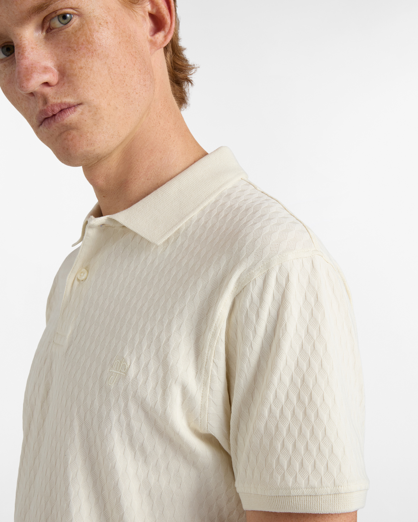 Polo uomo slim fit motivo jaquard, Bianco naturale, large image number 2