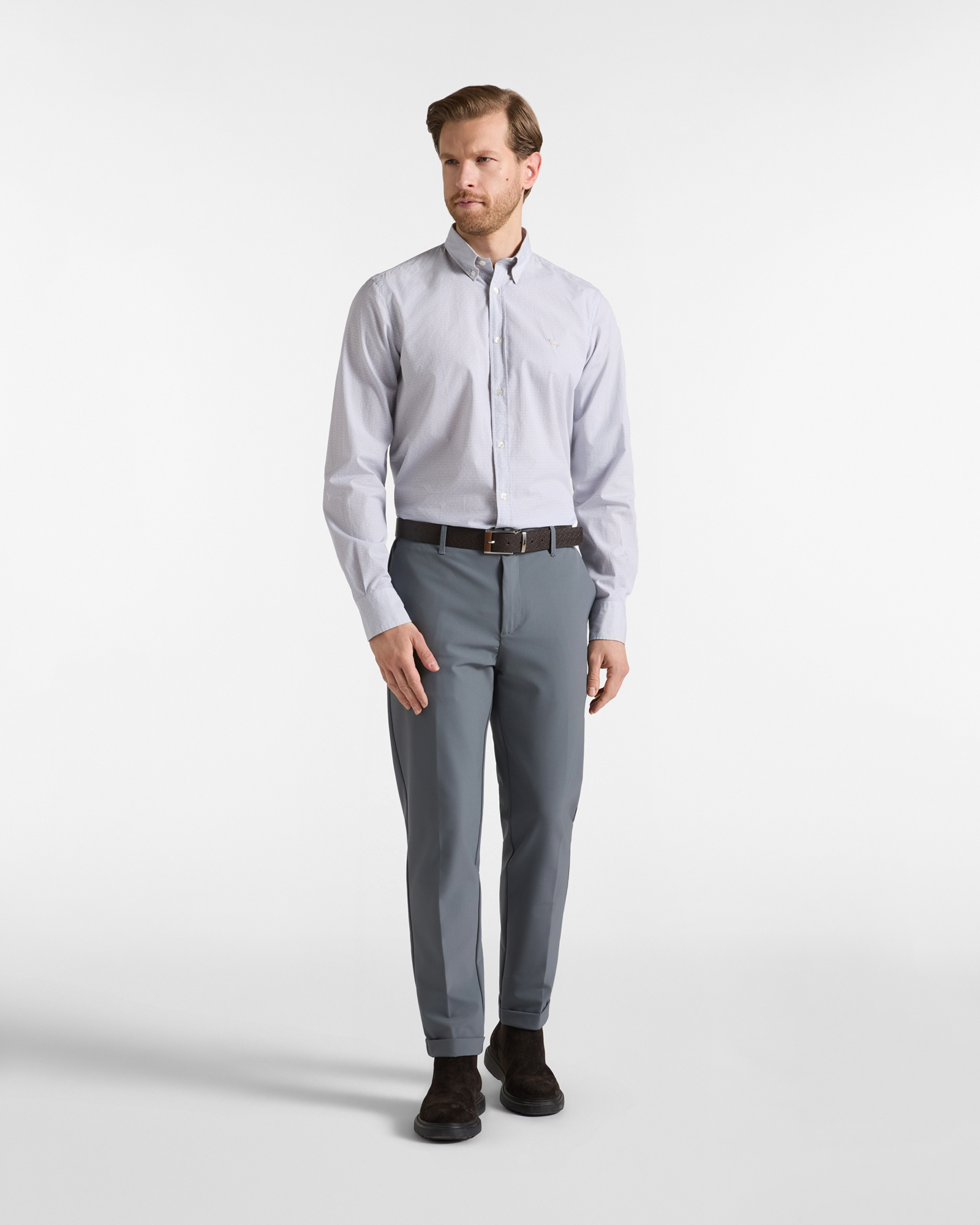 Men&rsquo;s cotton poplin shirt with micro-print, GRAY, large