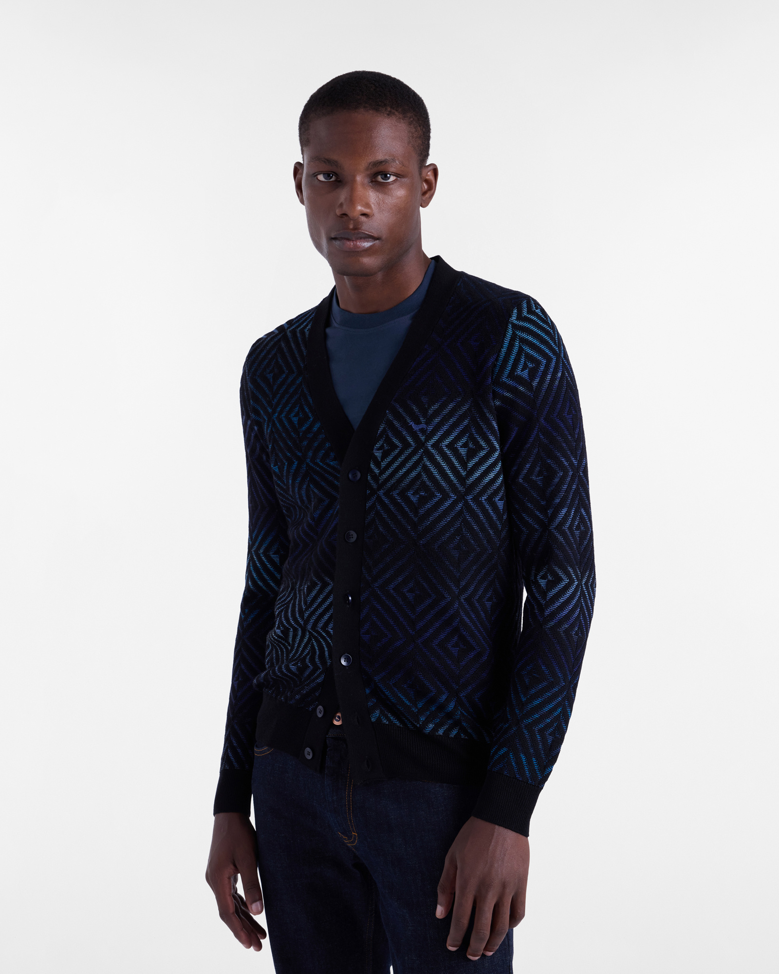 Cardigan Lavorazione Rombi con filo stampato