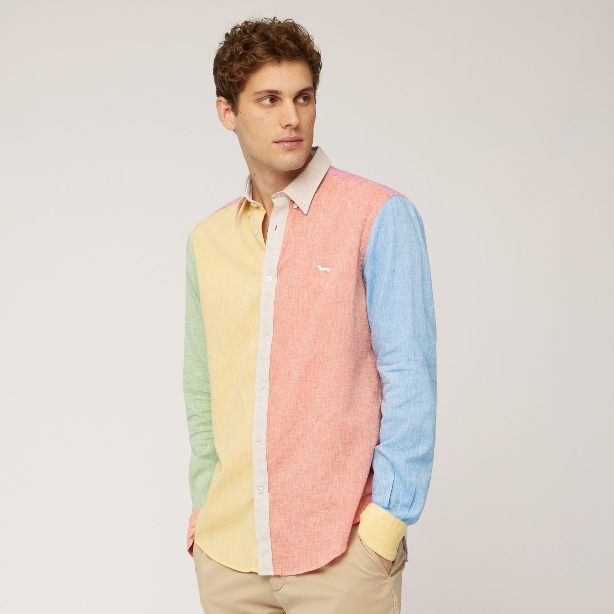 Camisa de lino y algodón con patchwork, Amarillo Claro, large