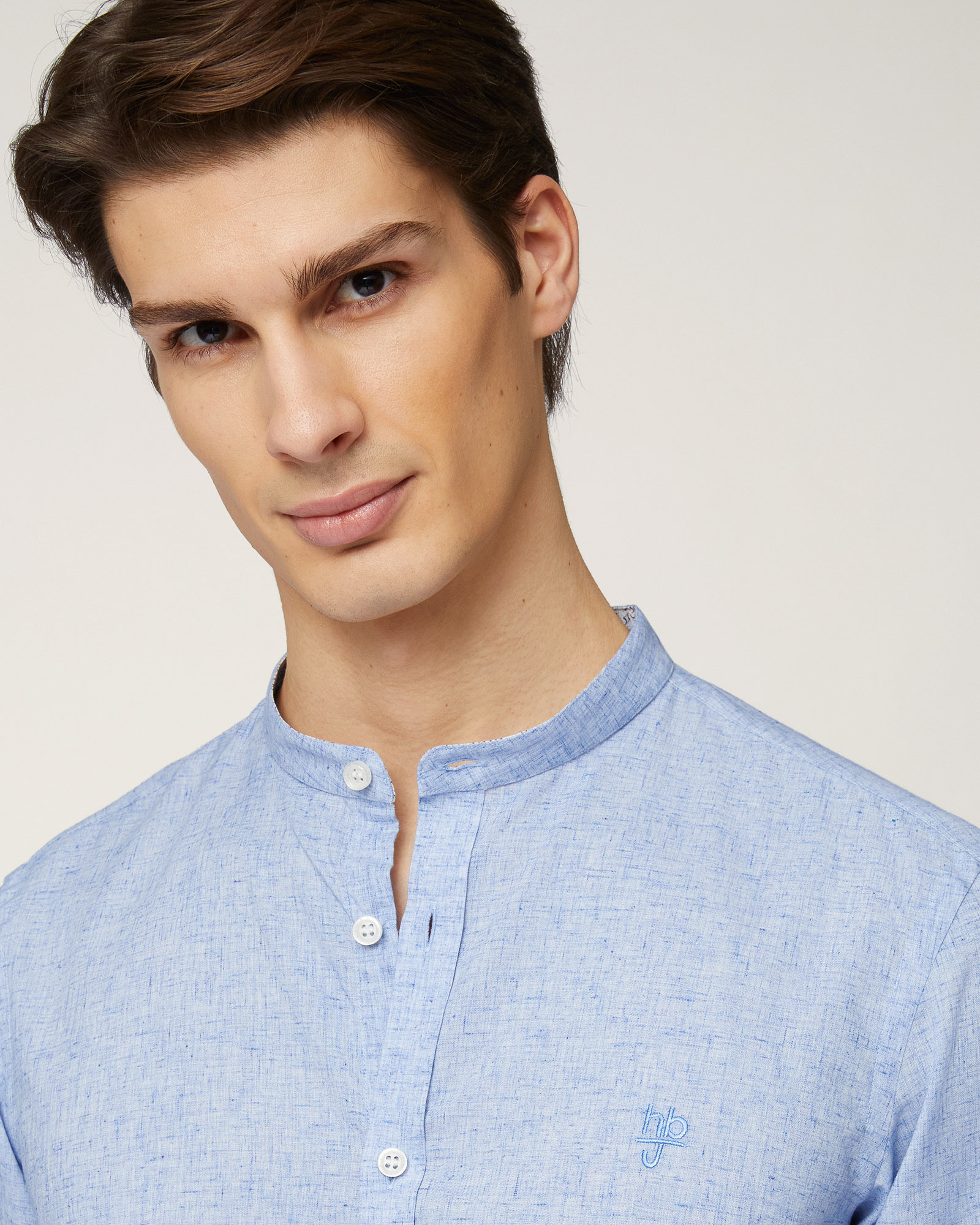 Camicia Coreana Misto Cotone, Azzurro Sport, large image number 2
