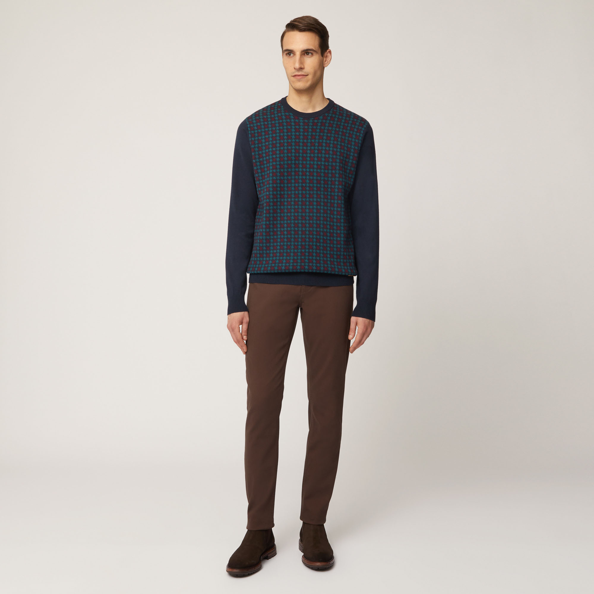 Pullover Girocollo In Misto Lana Con Fantasia Sul Davanti, Light Blue, large image number 3