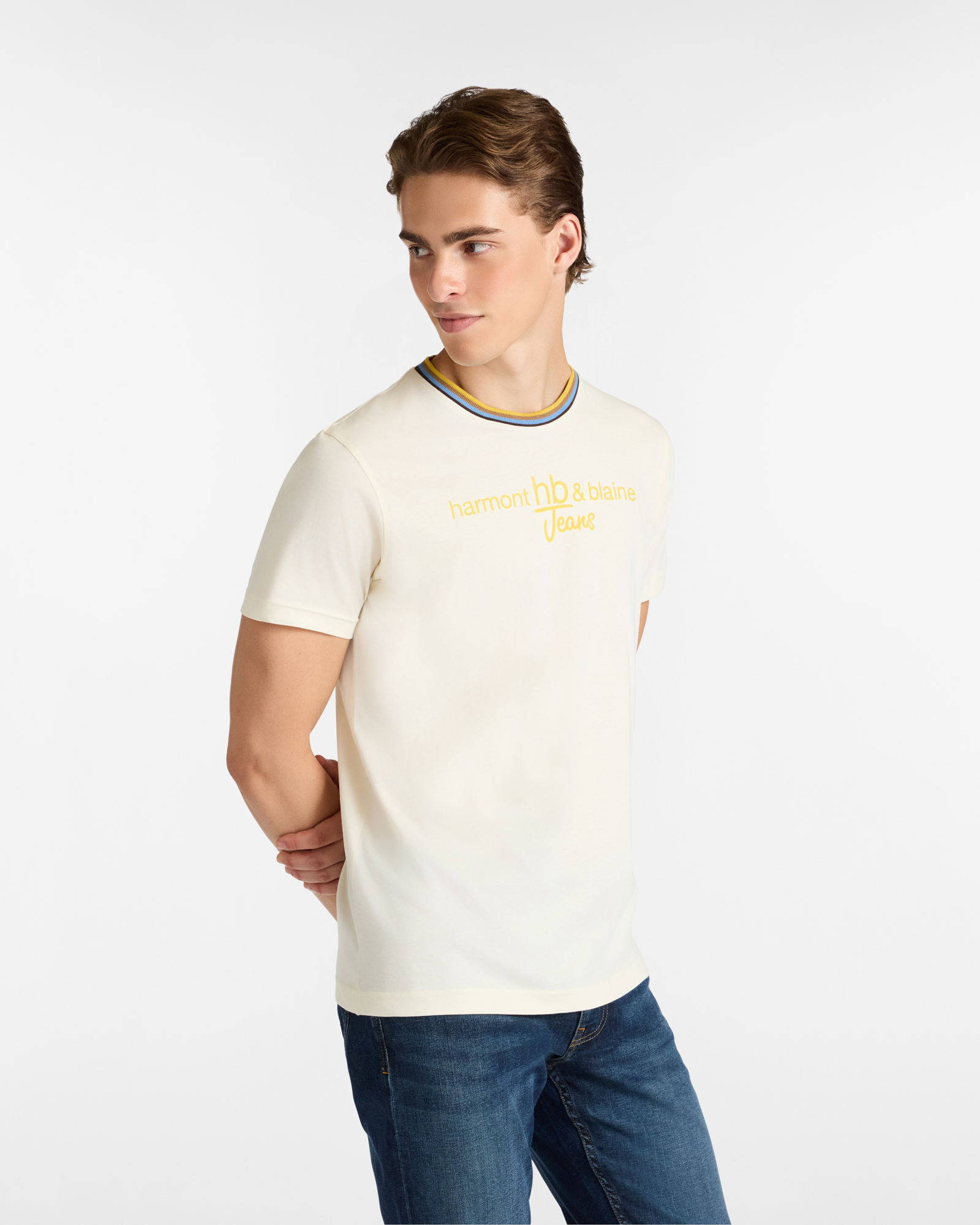 T-Shirt in Cotone con Logo Frontale e Collo a Costine Multiriga