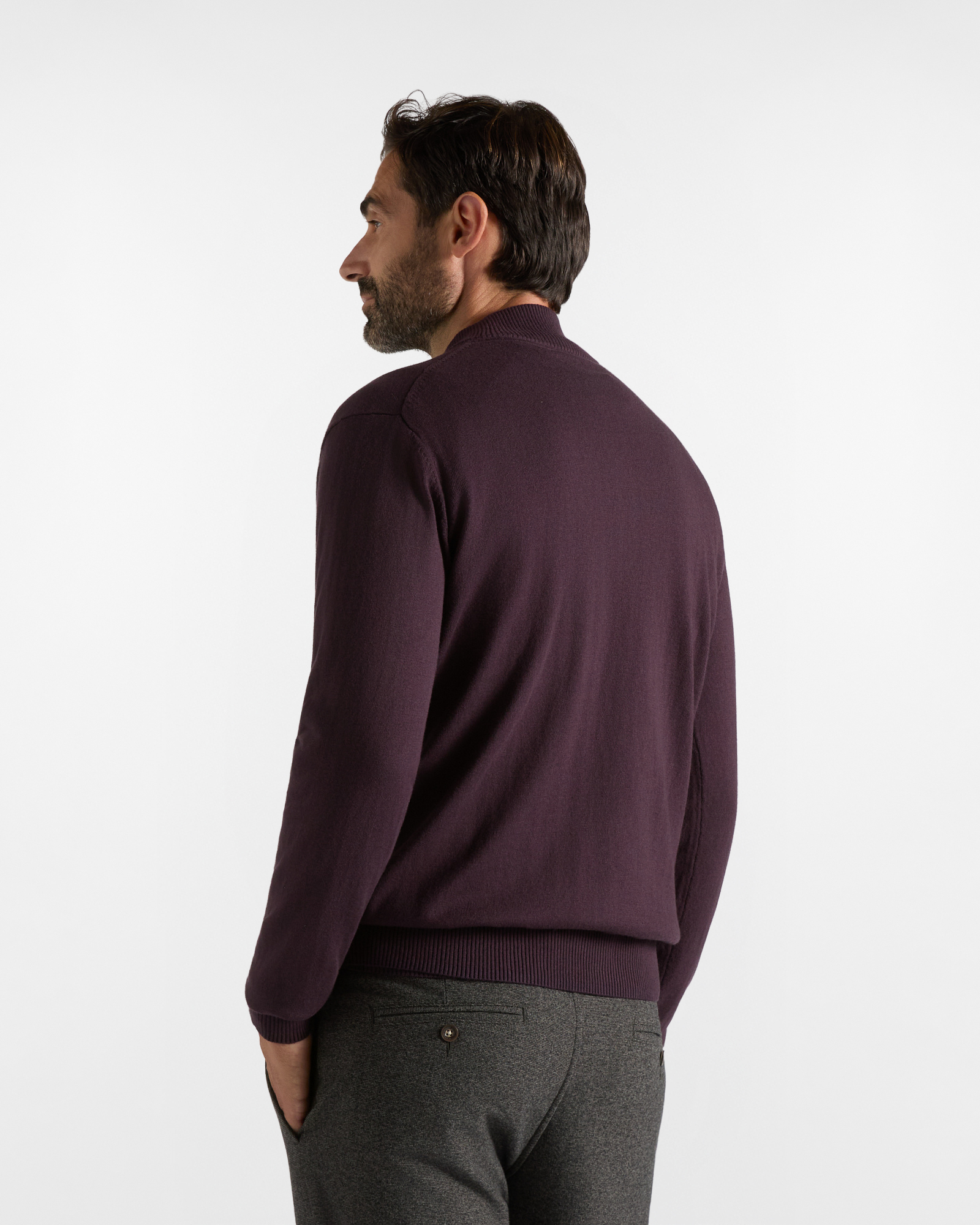 Maglia HBJ Uomo Half-Zip in Misto Lana e Cashmere, PRUGNA, large
