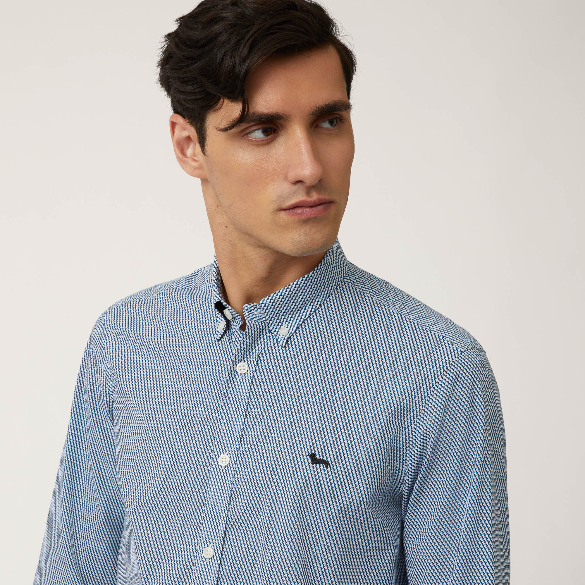 Camisa De Algodón Con Micromotivo, Azul, large image number 2
