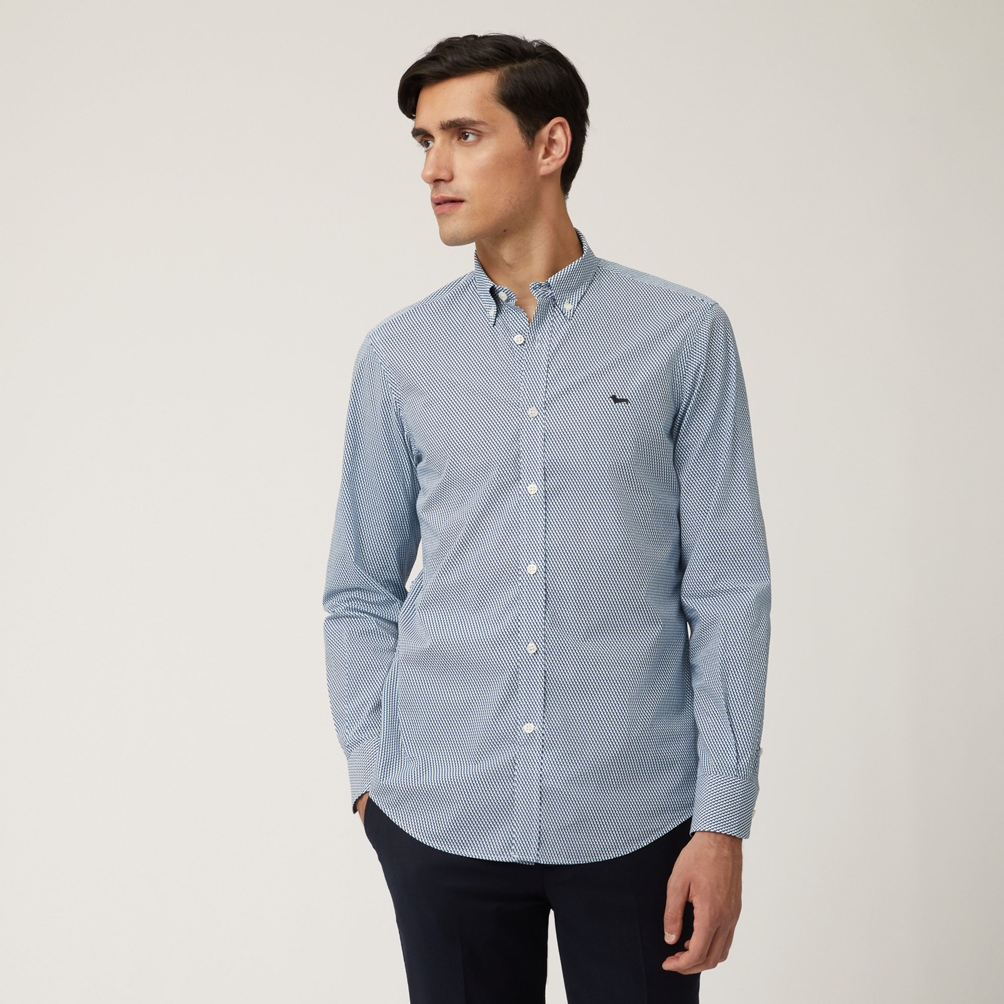 Camicia In Cotone Con Micromotivo, Blu, large image number 0