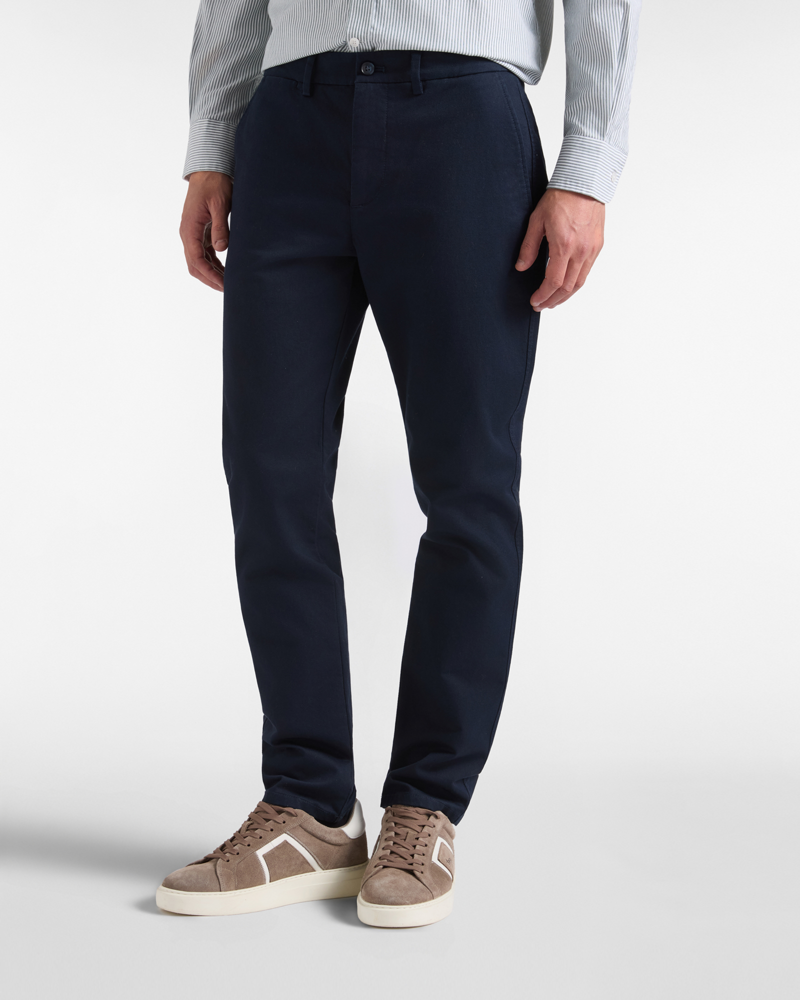 Men&rsquo;s narrow-fit dark blue stretch cotton chino pants