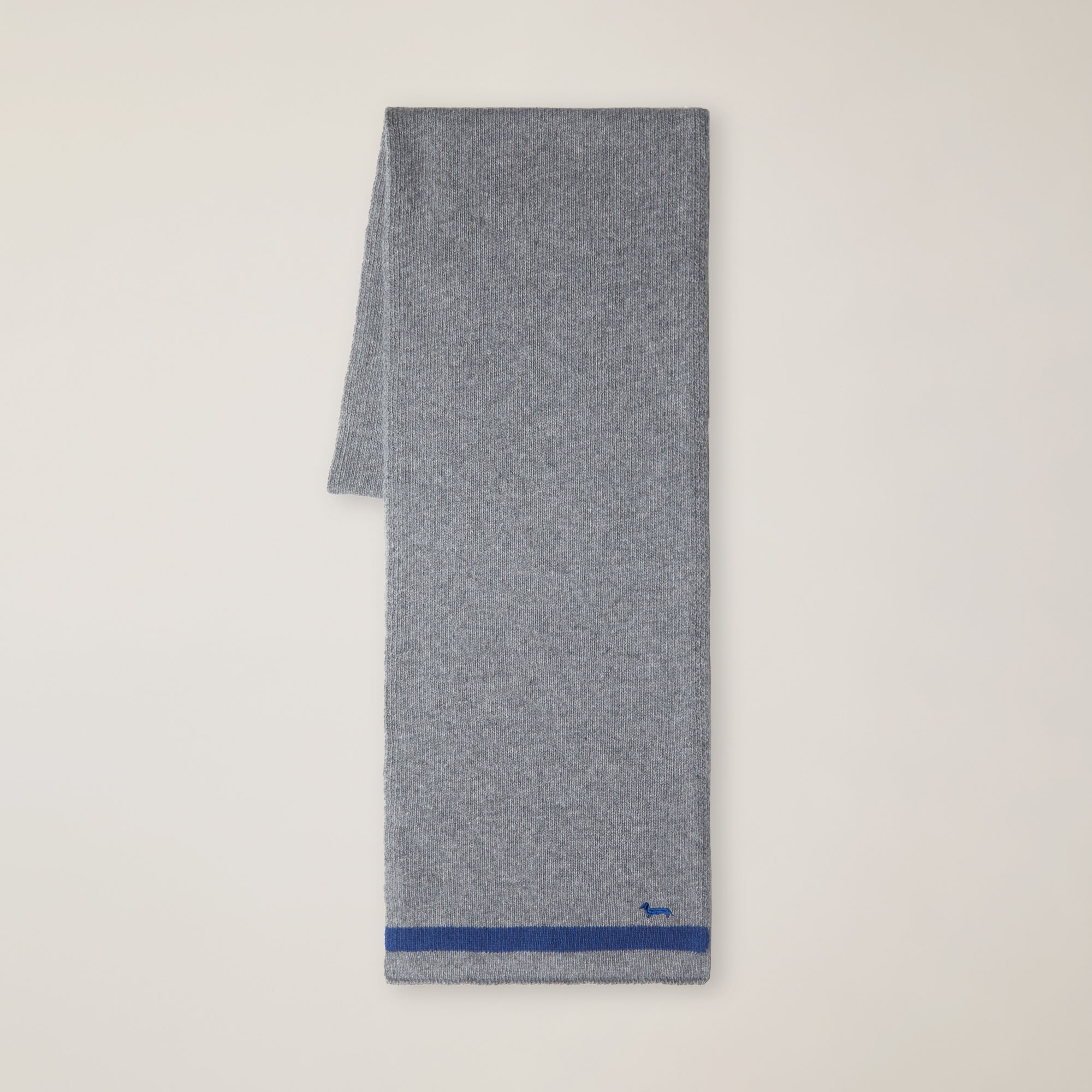 Two-Tone Cashmere-Blend Scarf With Dachshund, Gray, large image number 0