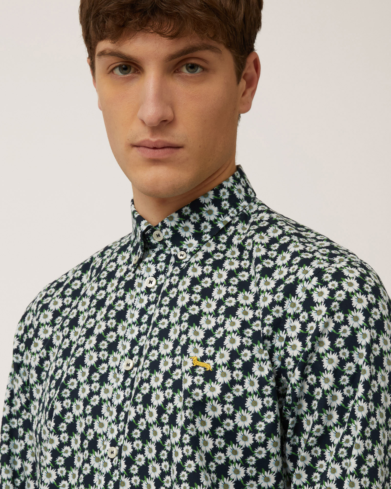 Shirt with All-Over Daisies, Navy Blue, large image number 2