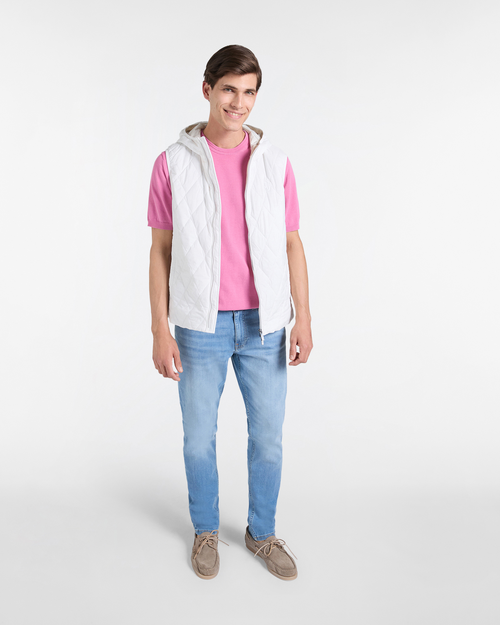 Smanicato Uomo Trapuntato con Cappuccio, Bianco naturale, large image number 3