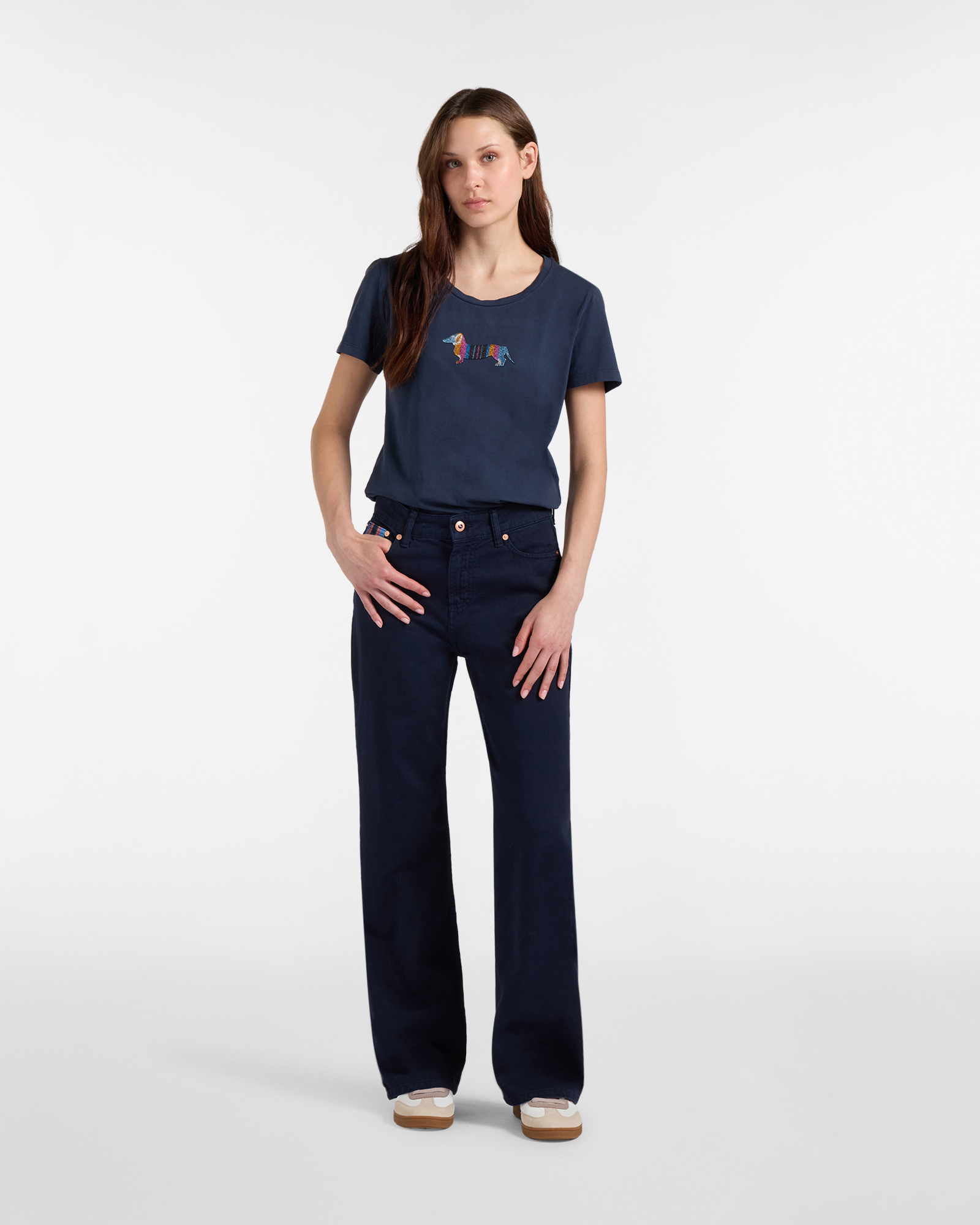 Women's high-waisted five-pocket cotton pants, Blue, large image number 3