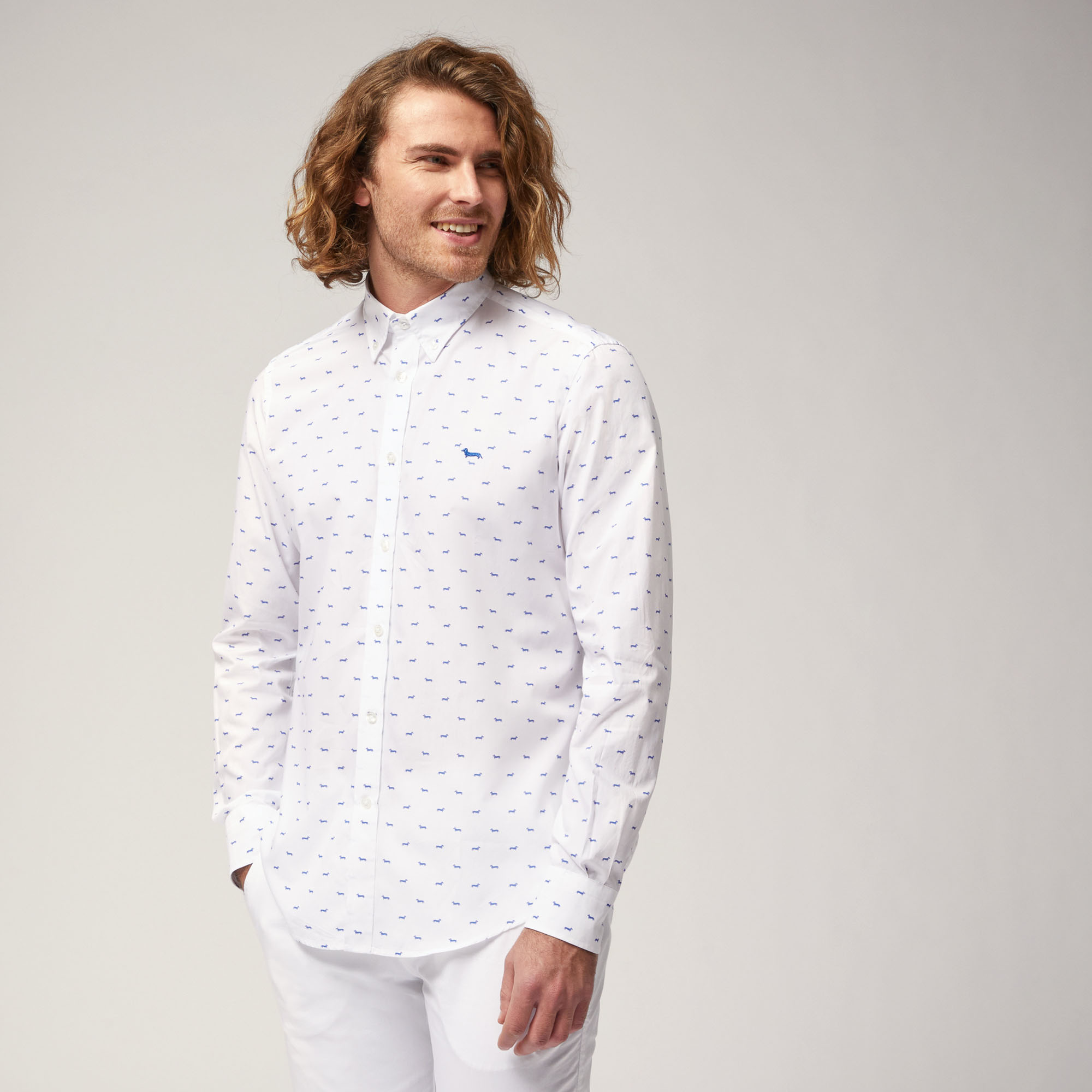 Cotton Shirt with All-Over Dachshunds, Hydrangea, large image number 0