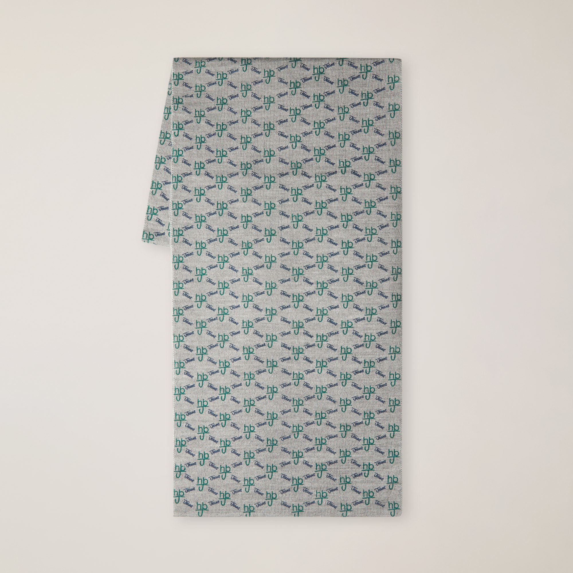 Sciarpa In Misto Lana Con Logo E Lettering All-Over, Verde Petrolio, large image number 0