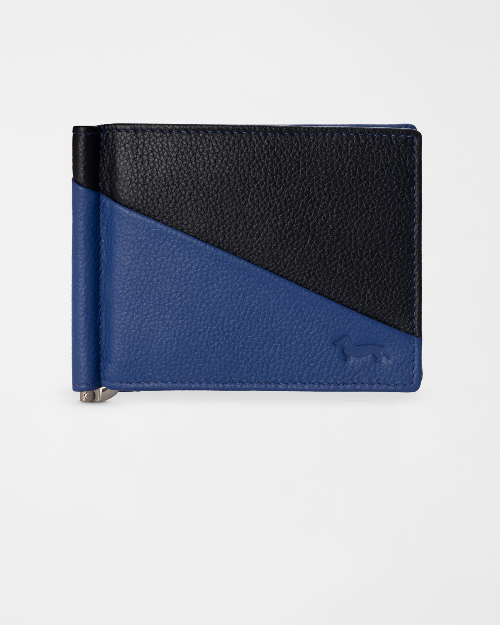 Cartera de hombre con sujetabillones de piel aut&eacute;ntica azul claro/negro