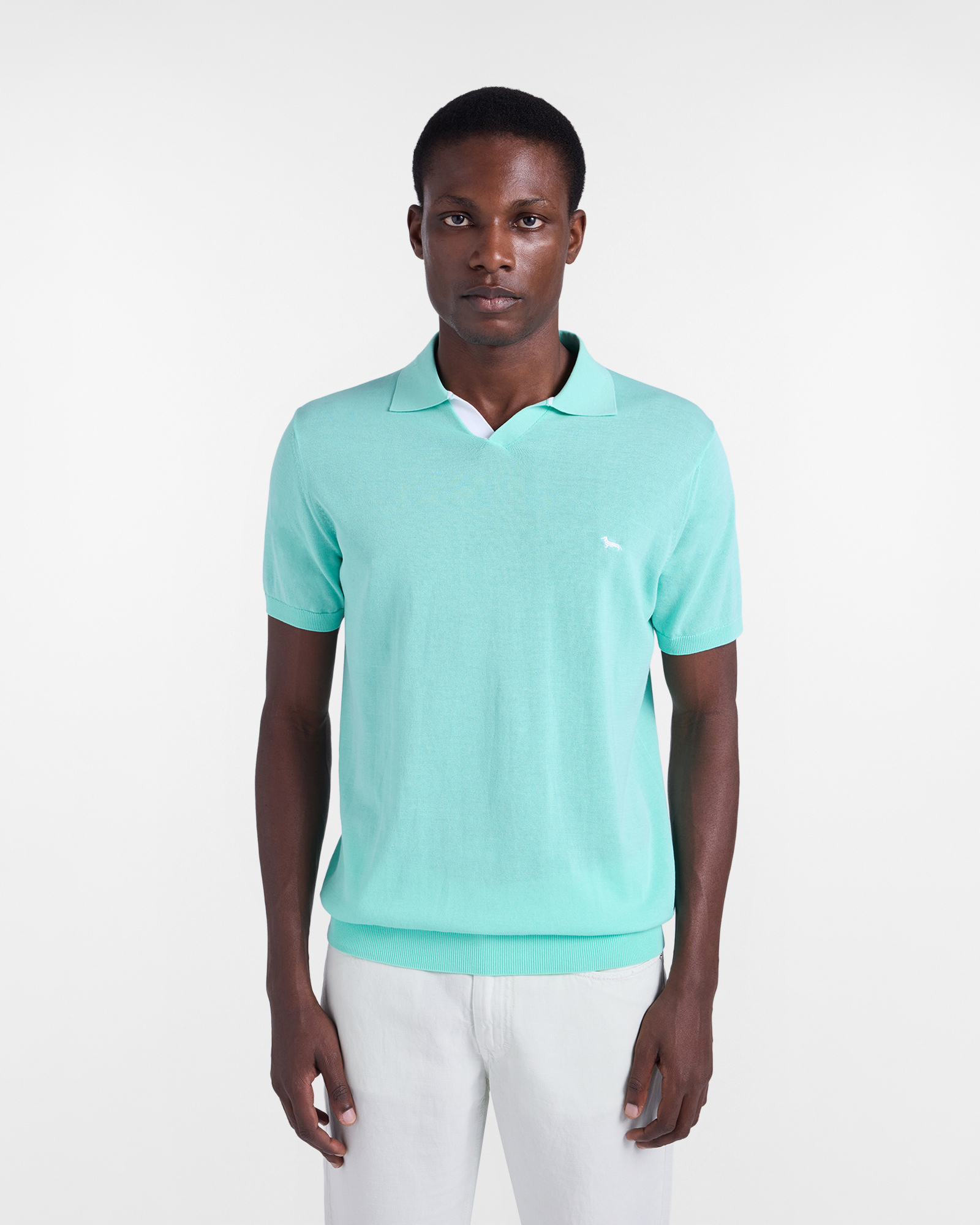 V-neck knit polo shirt