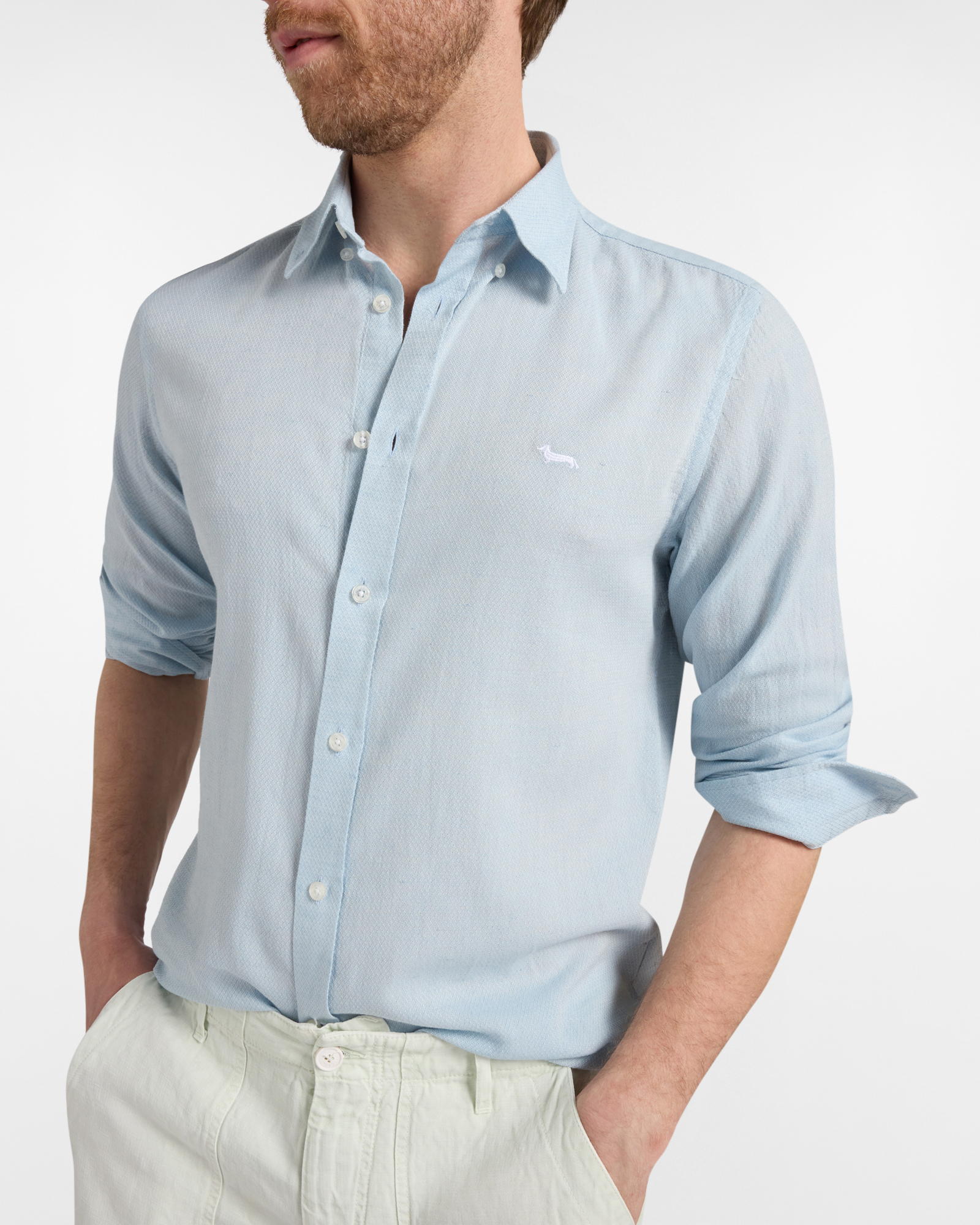 Camisa de hombre de color liso y corte ajustado, Azul, large image number 2