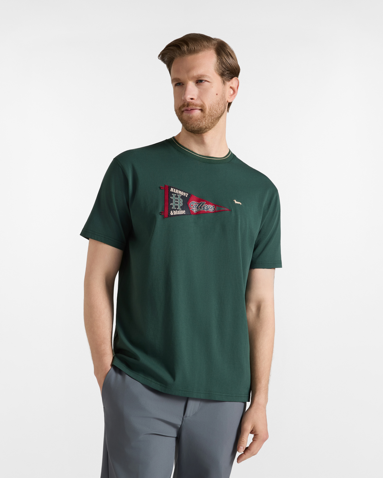 Men's relaxed-fit green T-shirt in 100% pure cotton