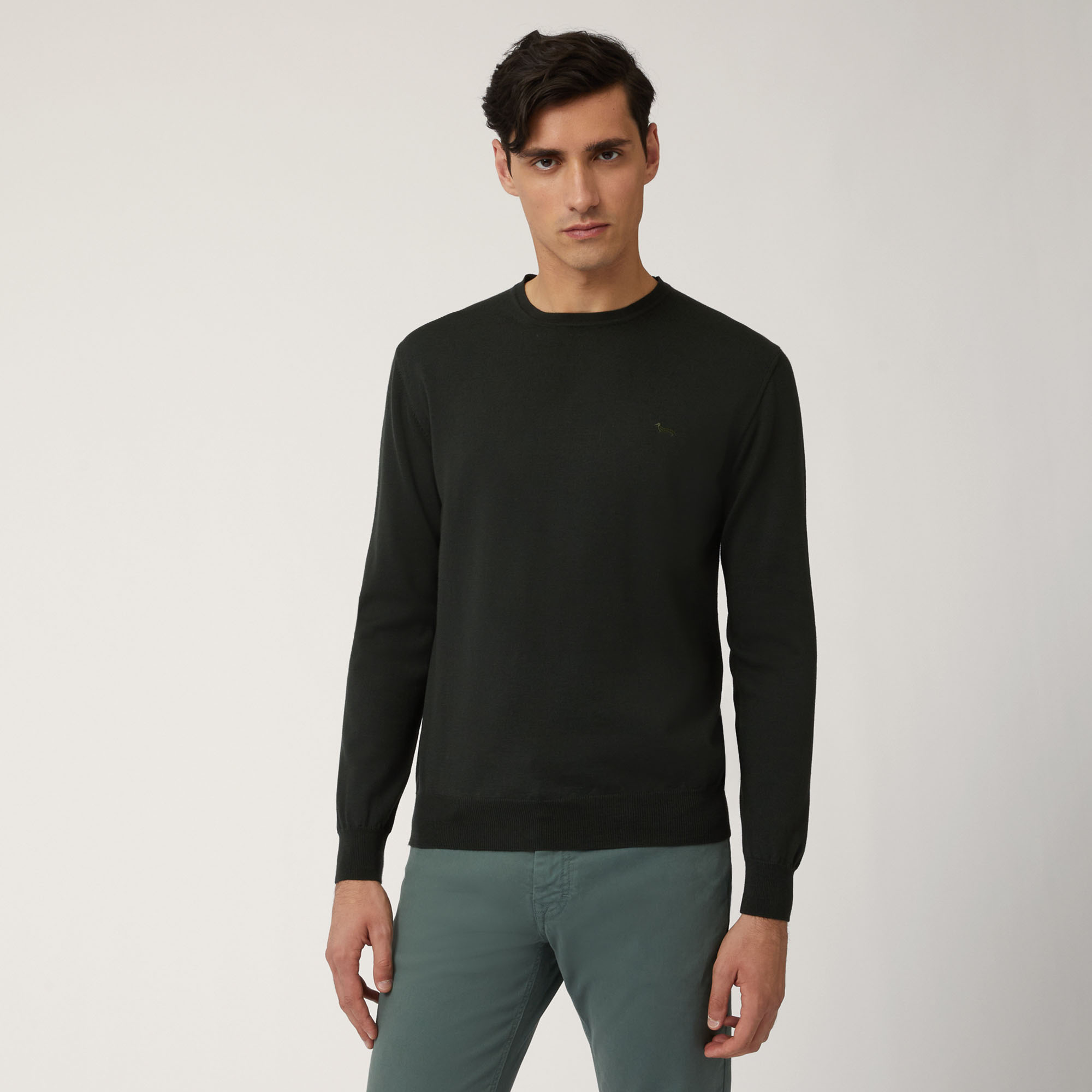 Pullover Girocollo In Lana Merino, Verde, large image number 0