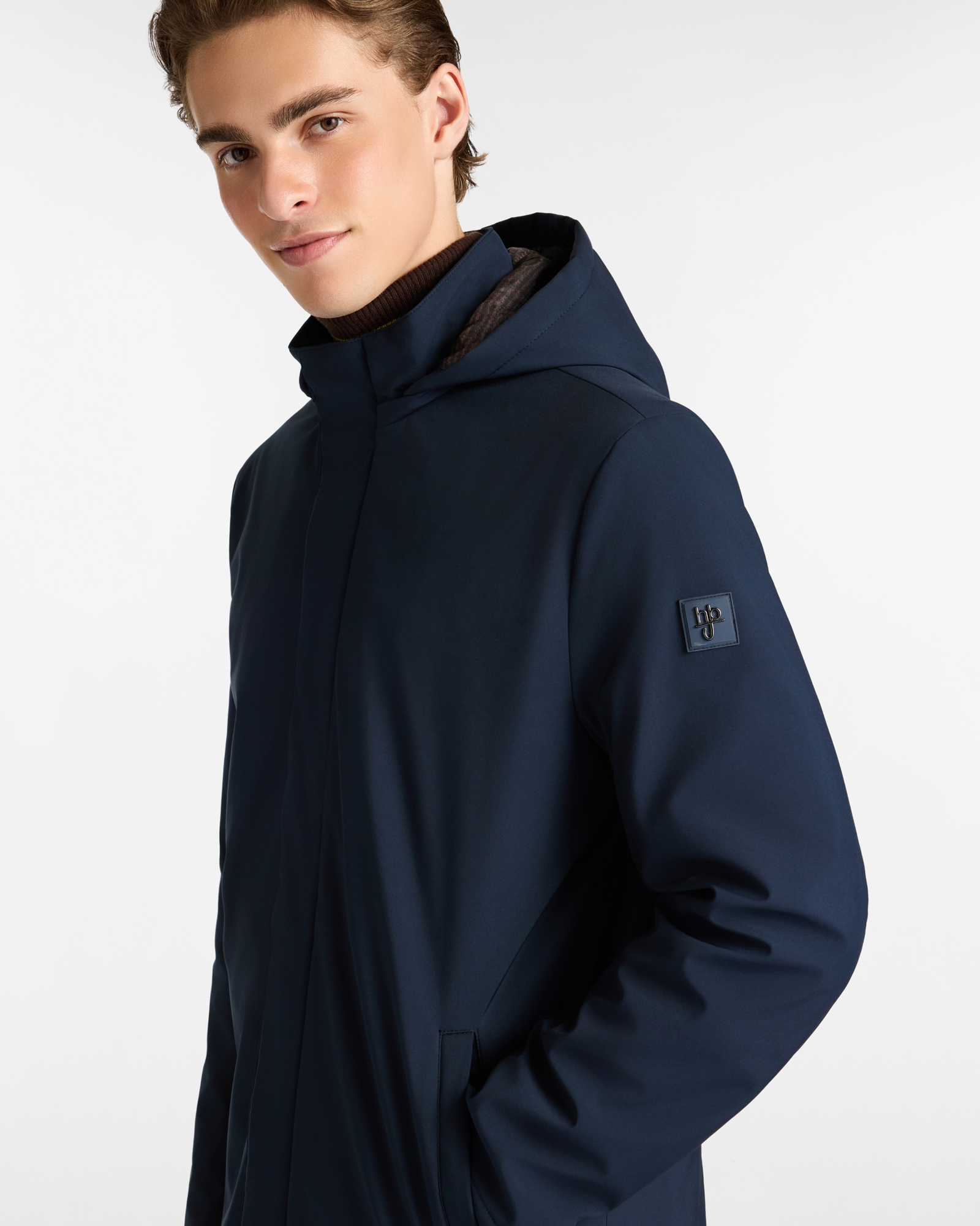 Soft Shell Parka with Hood and Concealed Zipper, Dark Blue, large image number 2