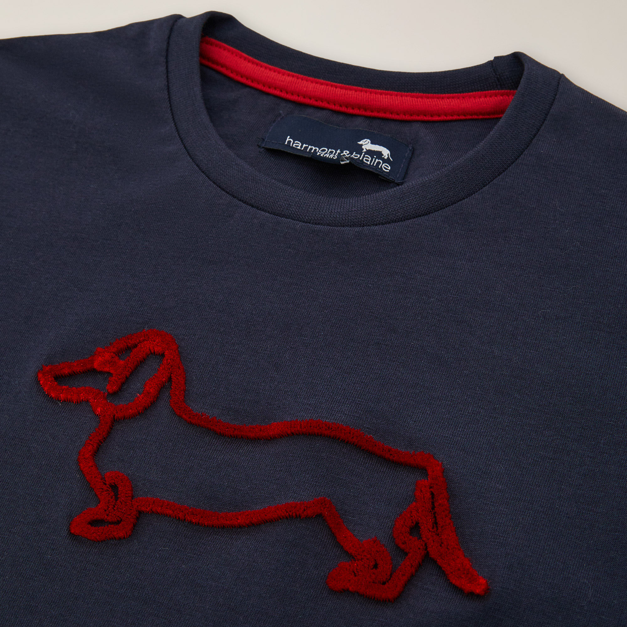 Crew-neck T-shirt with dachshund embroidery, Navy blue, large image number 2
