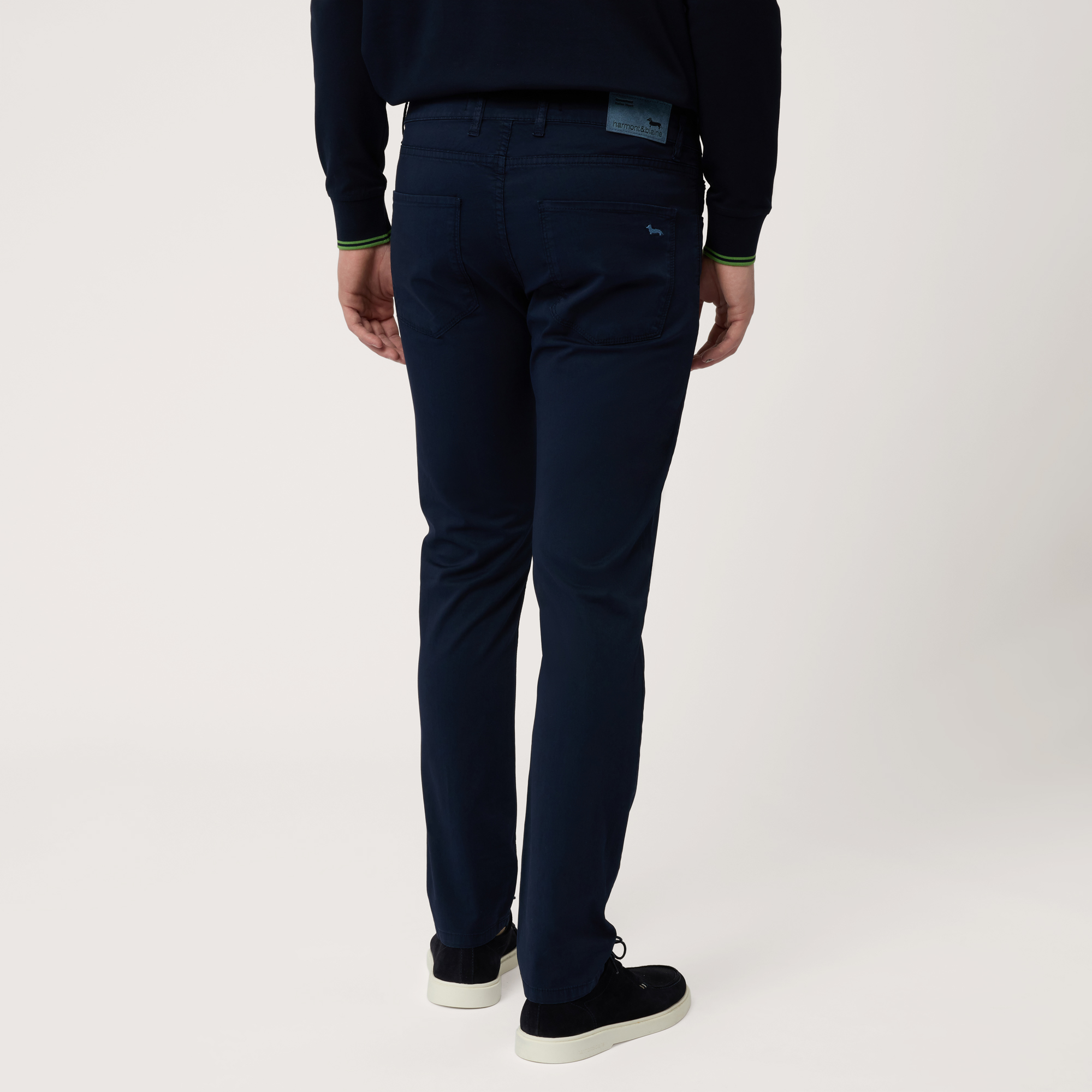 Cotton Blend Slim Pants, Navy Blue, large image number 1