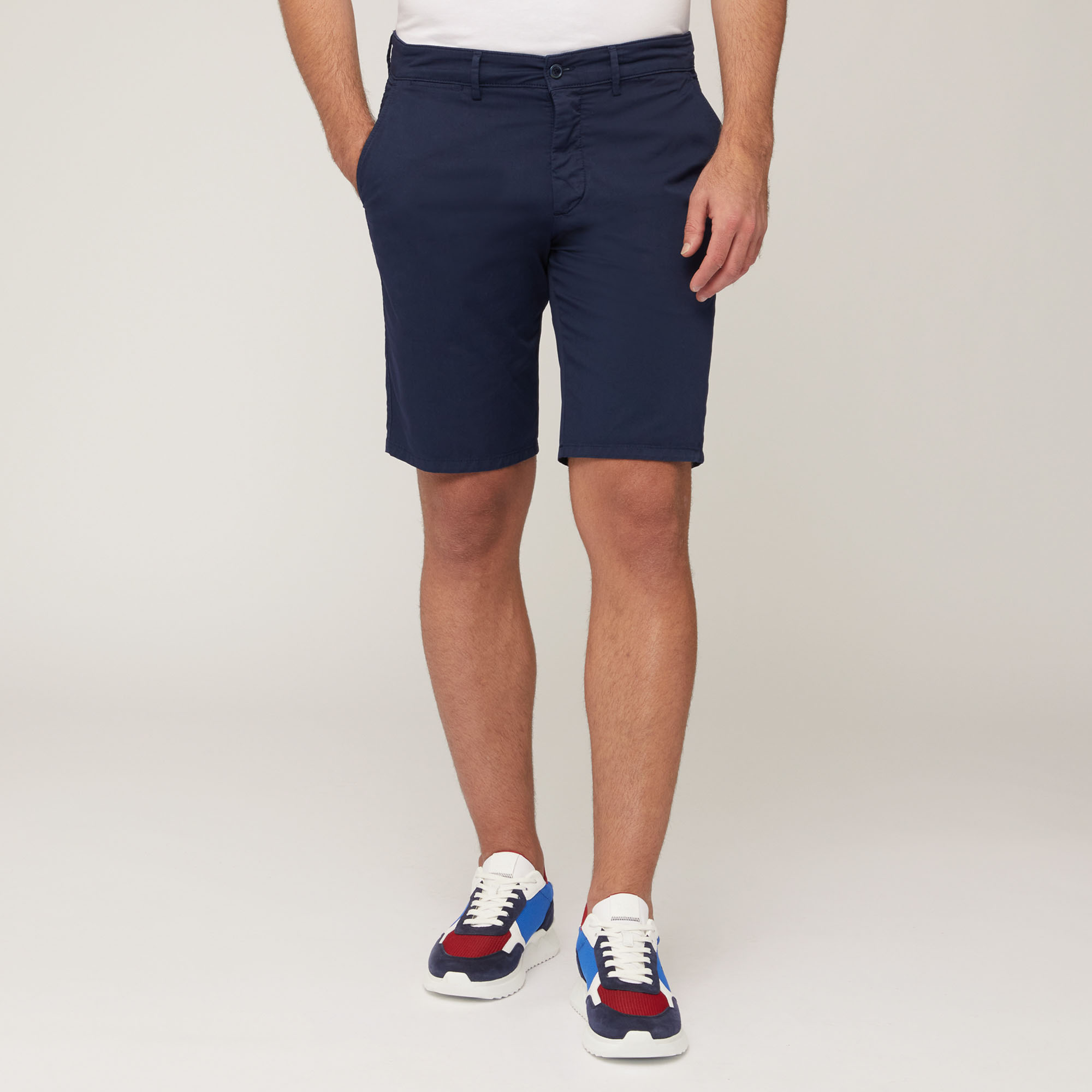 Stretch Cotton Bermuda Shorts, Blue, large image number 0