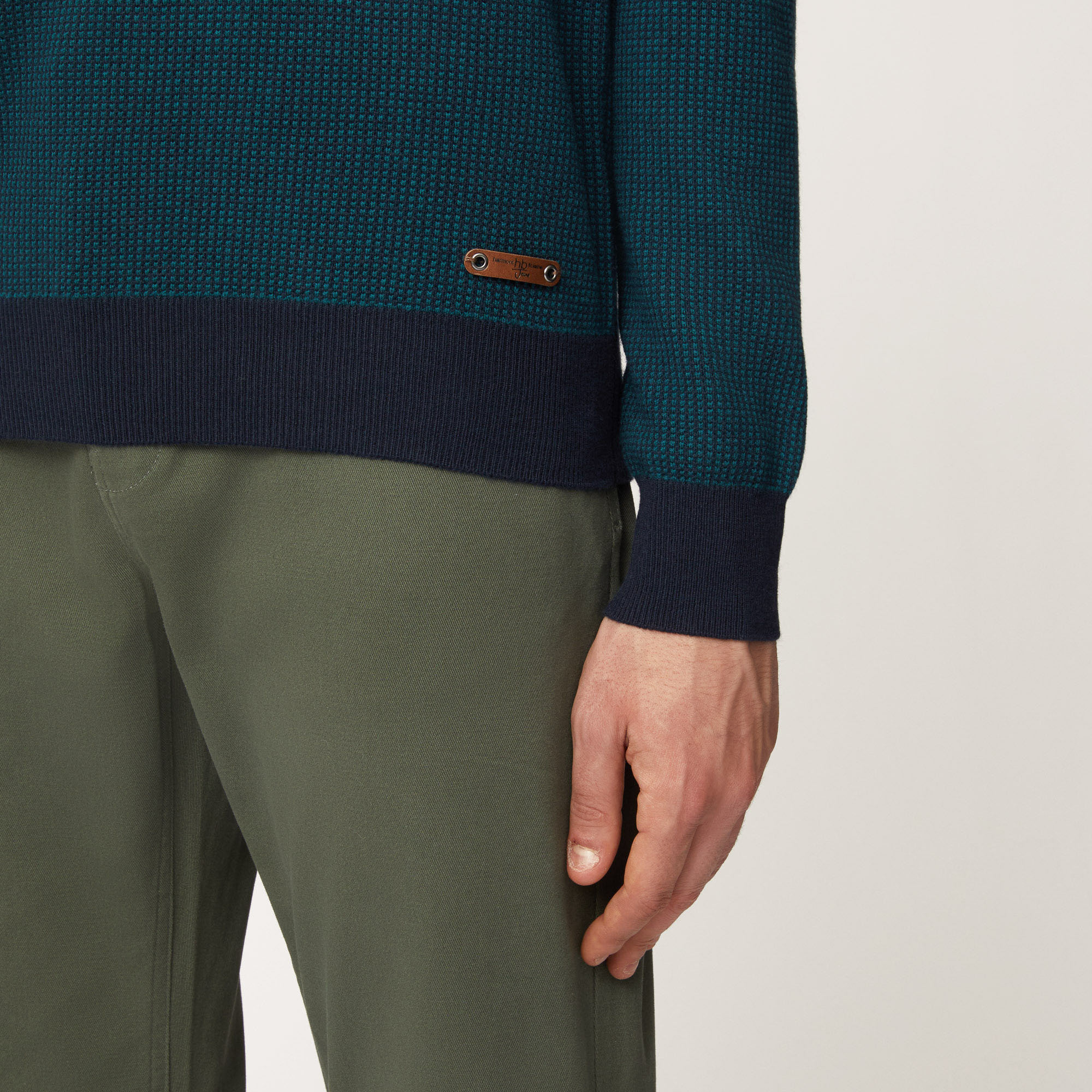 Pullover Girocollo In Cotone E Lana Bicolor, Verde Petrolio, large image number 2